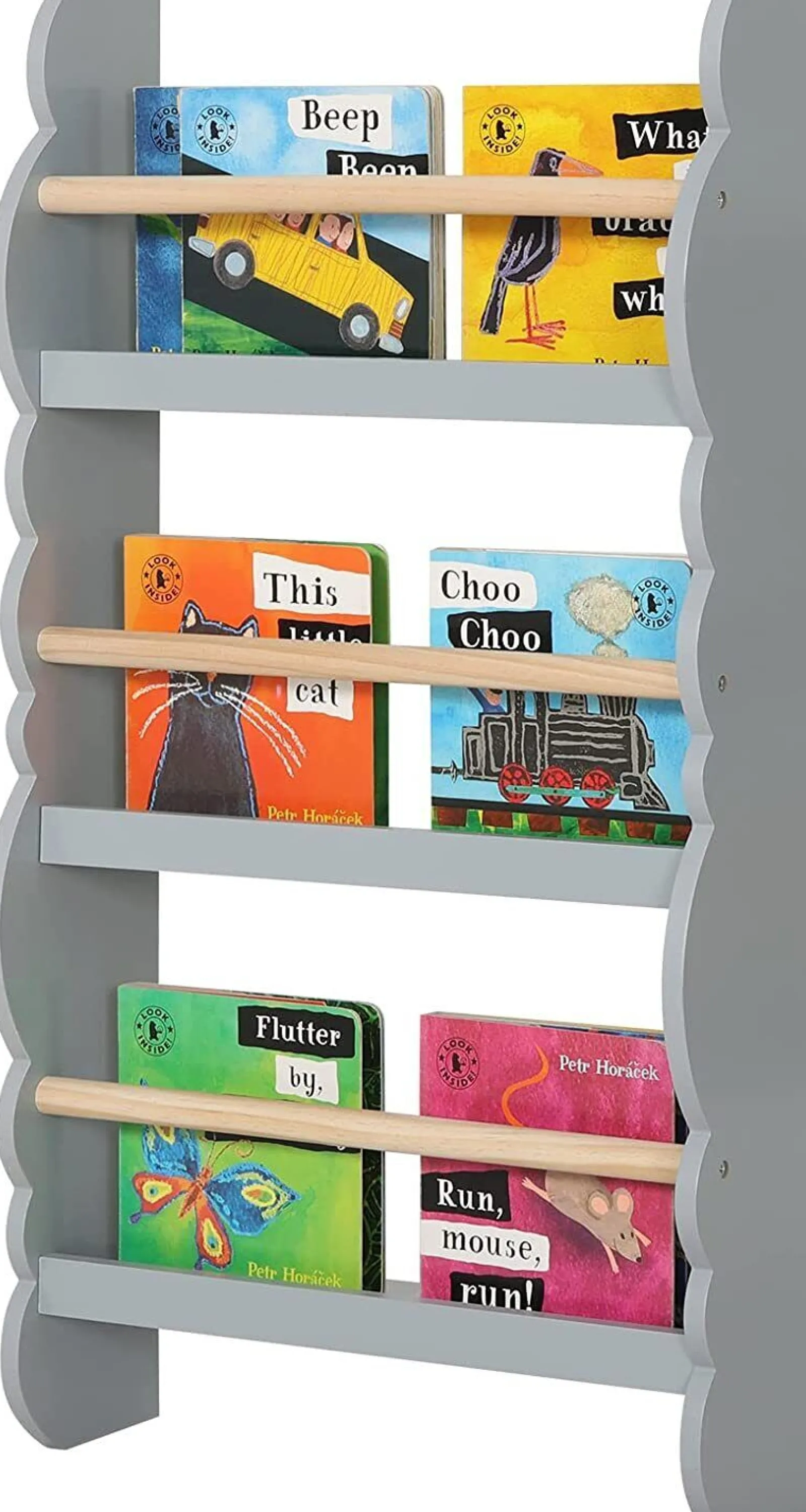 Kinder Little Helper 3-Stöckiges Montessori-Bücherregal Im Skandinavischen Design Zur Wandmontage | Grau