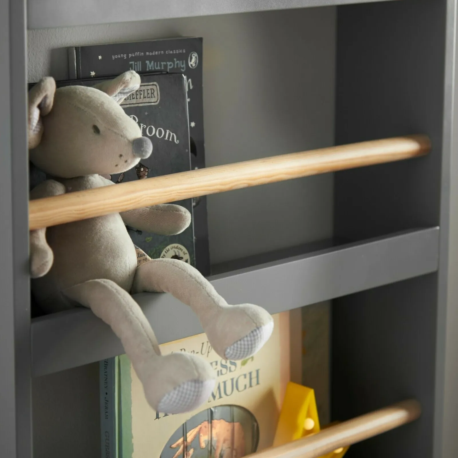 Kinder Little Helper 4-stöckiges Montessori-Bücherregal im skandinavischen Design zur Wandmontage | grau | 1,12m hoch
