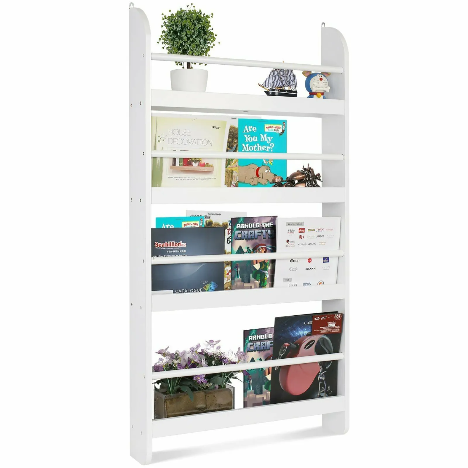 Kinder Little Helper 4-stöckiges Montessori-Bücherregal zur Wandmontage für Babys und Kleinkinder | weiß | 1,13m hoch