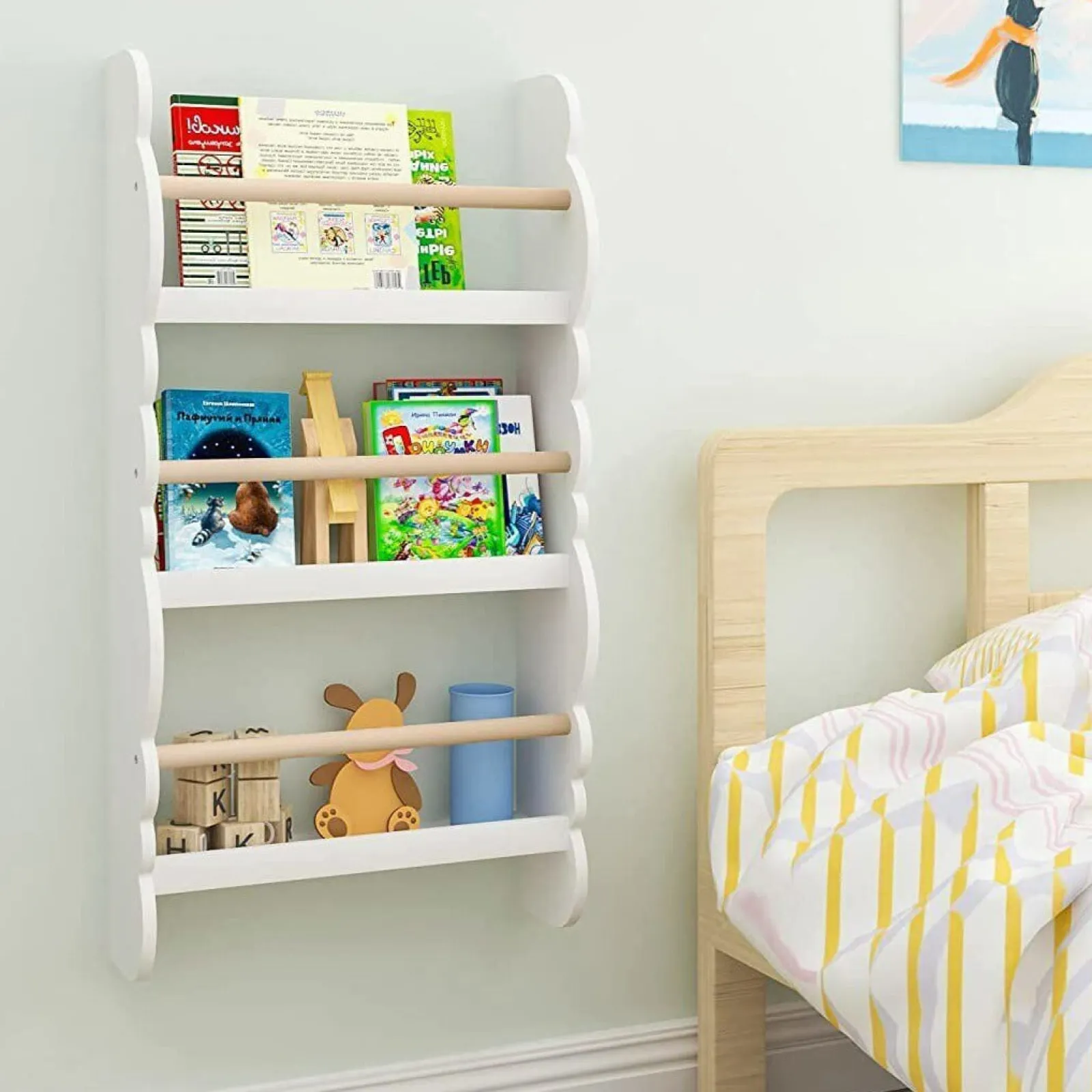 Kinder Little Helper 3-Stöckiges Montessori-Bücherregal Zur Wandmontage Im Scandi-Design | Weiß