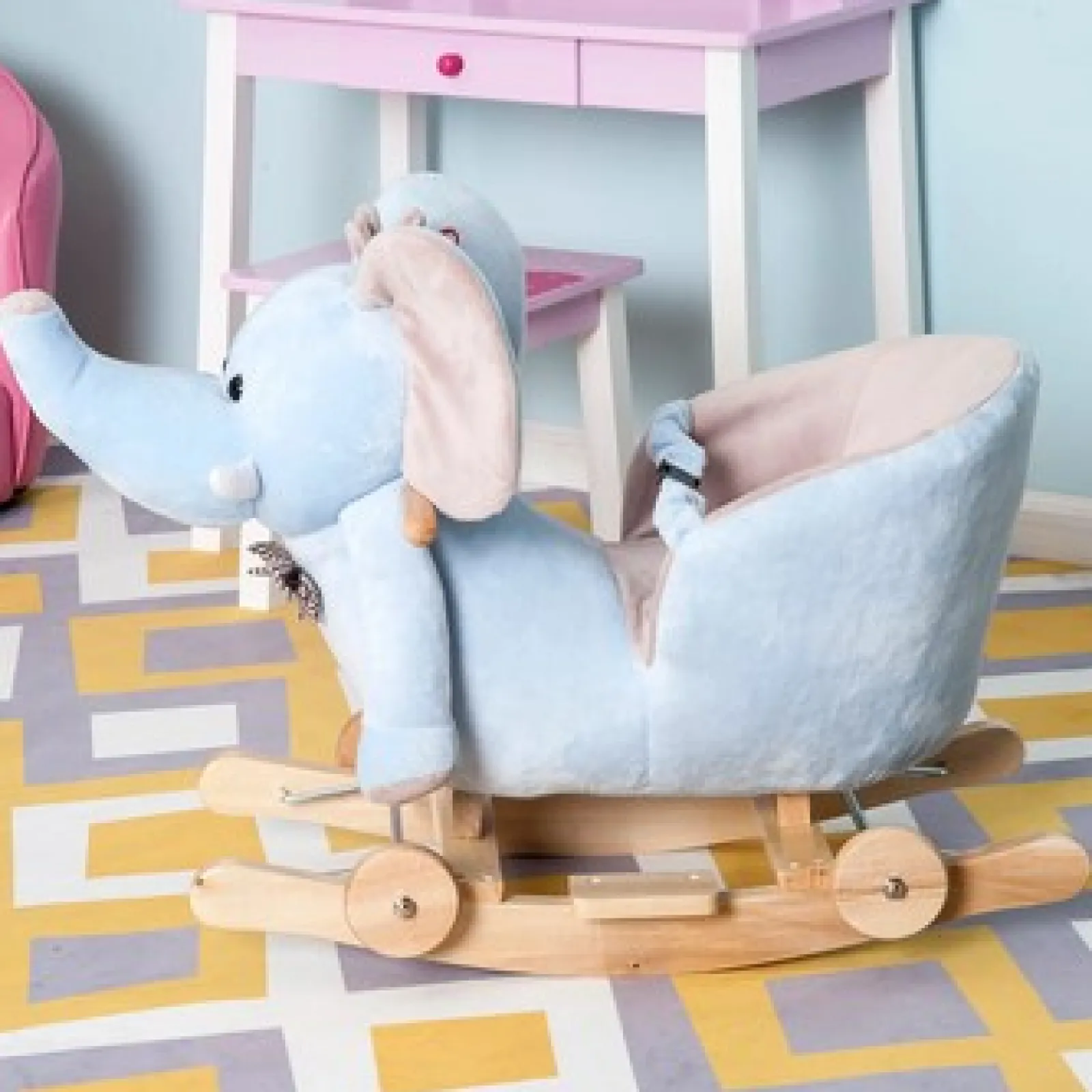 Little Helper Superweiches und sanftes Schaukelpferd mit Musik und Elefantenmotiv und Rädern | 18m+