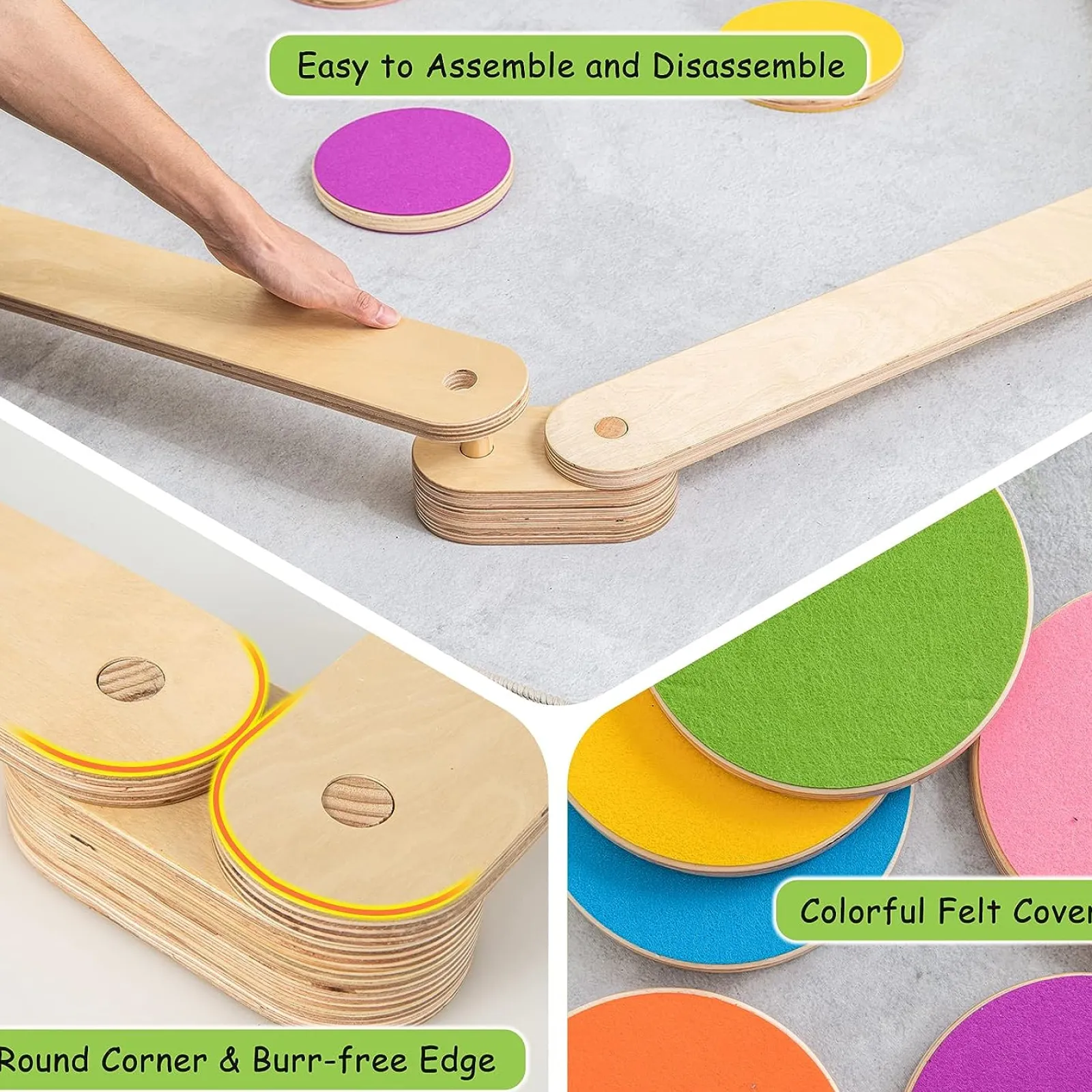 Kinder Little Helper 12-teiliger Montessori-Pikler-Schwebebalken aus Ökoholz | Trittsteine ​​und -scheiben | natürlich | 3-7 Jahre