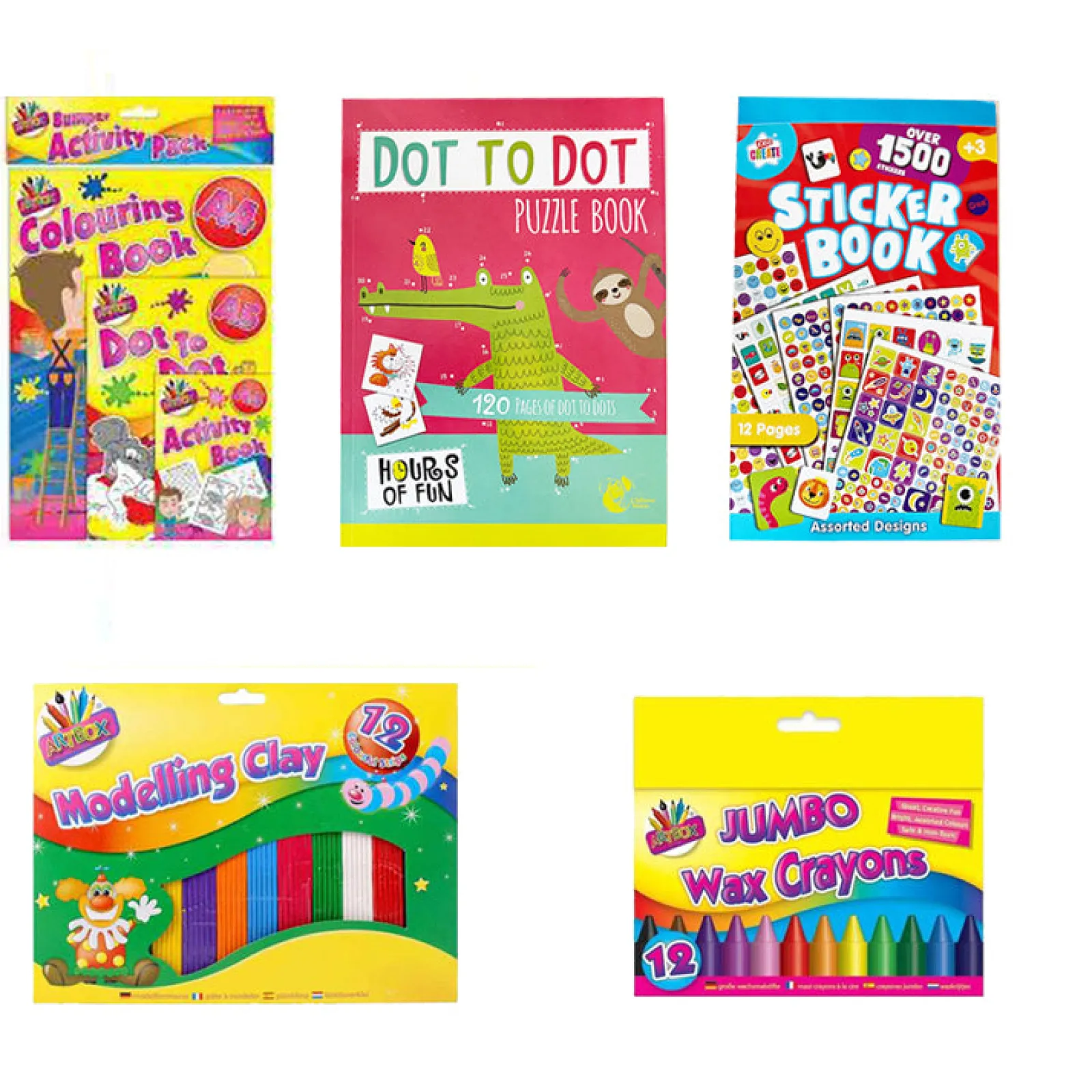 Kinder Little Helper 7-teiliges Bastelset für Kinder | Punkt-zu-Punkt-Buch | 12er-Pack Jumbo-Buntstifte | Plastilin | Malbuch | Stickerbuch | Aktivitätenbuch