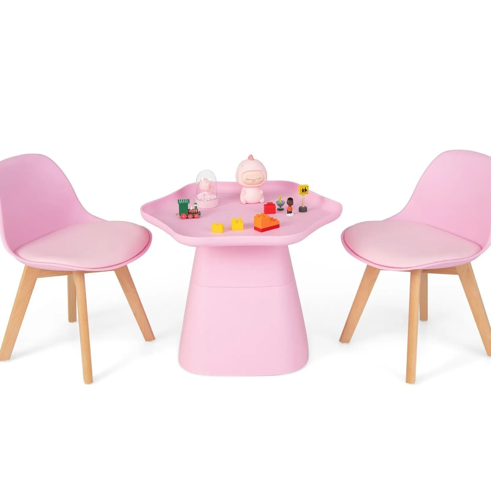 Kinder Little Helper 3-teiliges Kindertisch- und 2-Stühle-Set | Weich gepolsterte und ergonomische Sitze mit Rückenlehne | Rosa