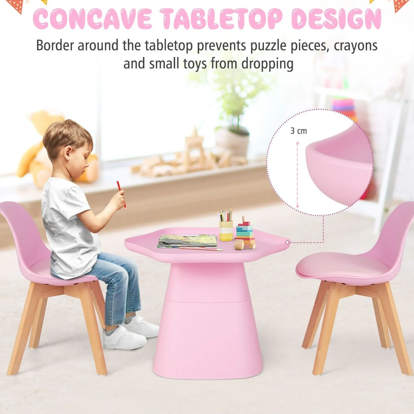 Kinder Little Helper 3-teiliges Kindertisch- und 2-Stühle-Set | Weich gepolsterte und ergonomische Sitze mit Rückenlehne | Rosa