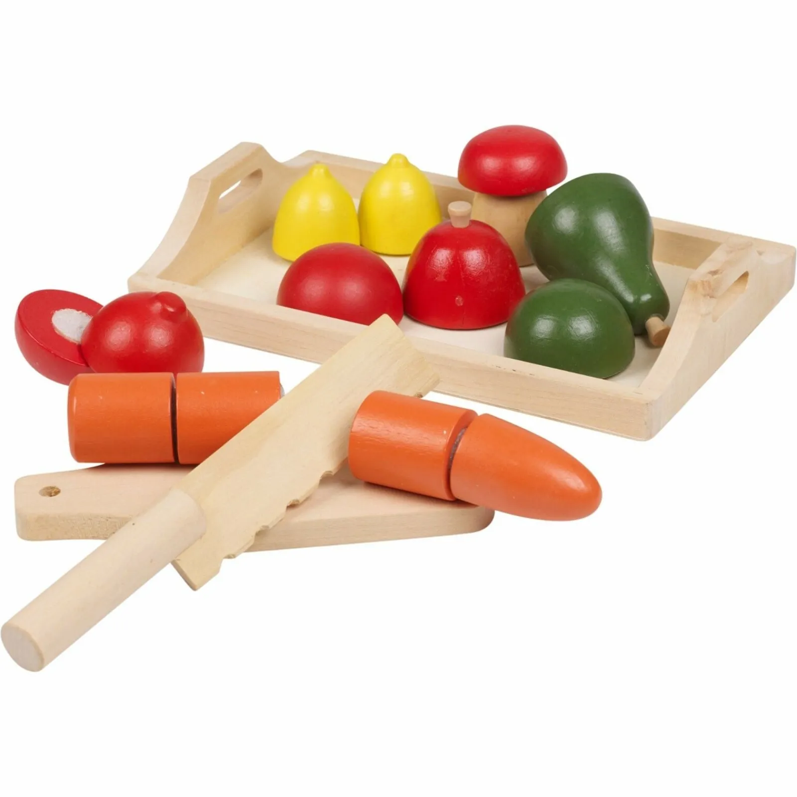 Kinder Little Helper 9-teiliges Montessori-Öko-Spiellebensmittel aus Holz | Holzspielzeug-Lebensmittel | Schneidebrett, Tablett und Obst | Ab 3 Jahren