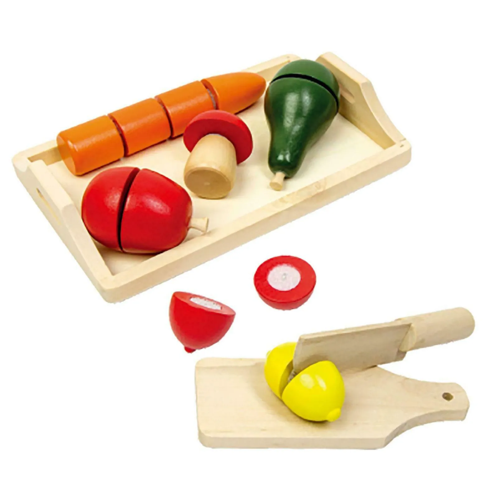 Kinder Little Helper 9-teiliges Montessori-Öko-Spiellebensmittel aus Holz | Holzspielzeug-Lebensmittel | Schneidebrett, Tablett und Obst | Ab 3 Jahren