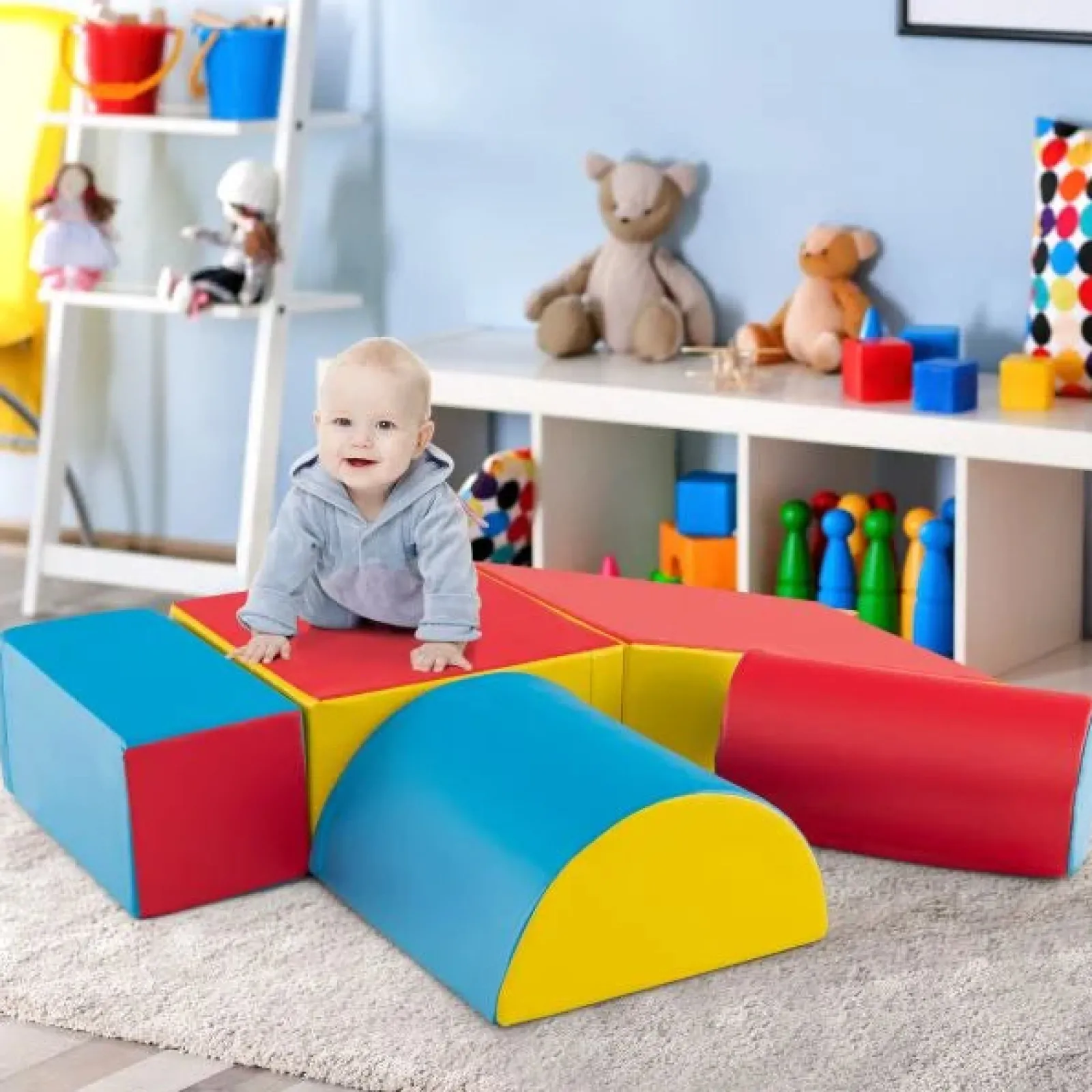 Kinder Little Helper 5-teiliges Montessori-Softspielgerät für den Innenbereich | Schaumstoff-Spielset | Primärfarben | 6 Monate+