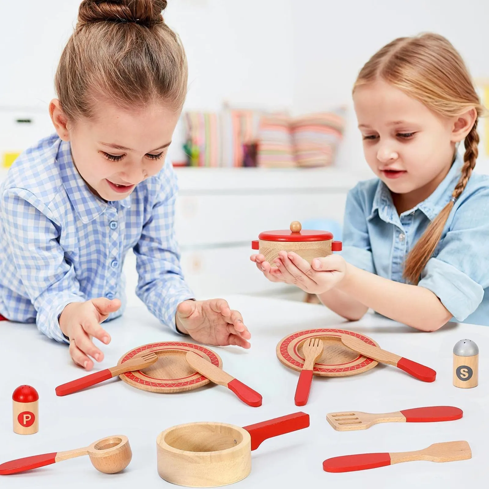 Little Helper 12-teiliges Montessori-Spielset aus Holz mit Küchenutensilien zum Rollenspiel | Spielzeugset | ab 3 Jahren