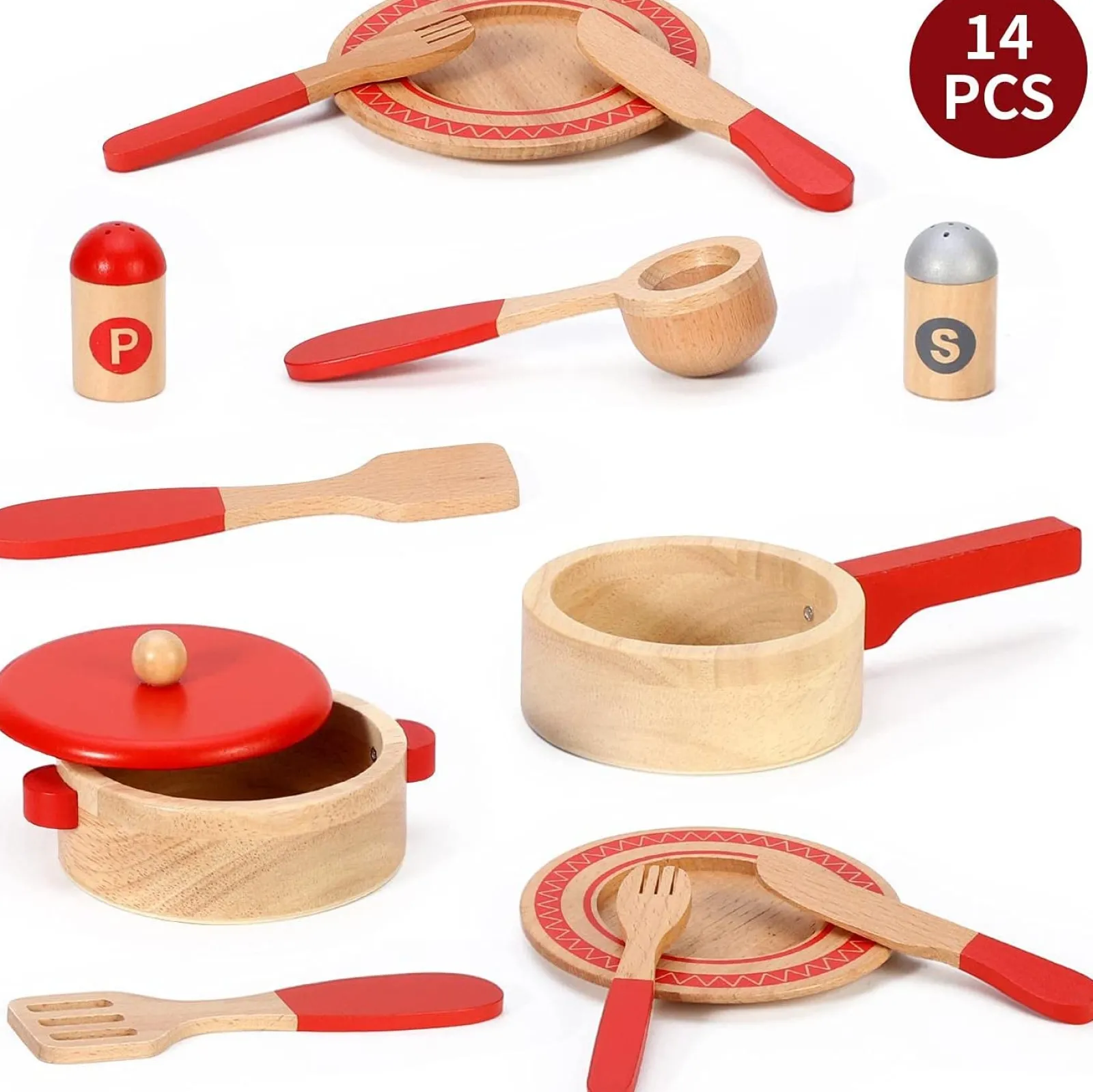 Little Helper 12-teiliges Montessori-Spielset aus Holz mit Küchenutensilien zum Rollenspiel | Spielzeugset | ab 3 Jahren