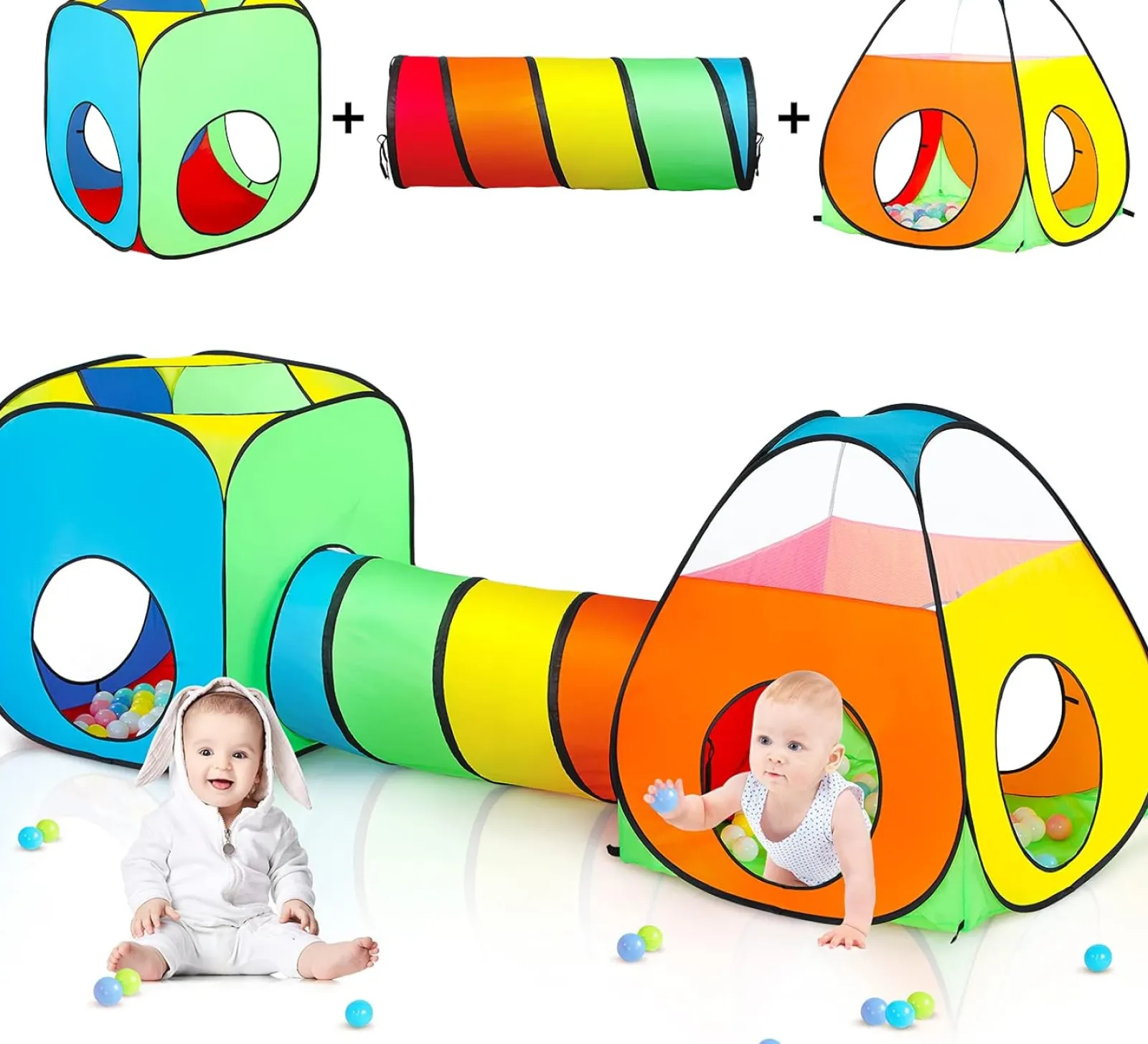Kinder Little Helper 3-teiliges Spielzelt für Kinder mit Bällebad | Spieltunnel und Tipi-Zelt | Pop-Up-Spielhaus | Höhle