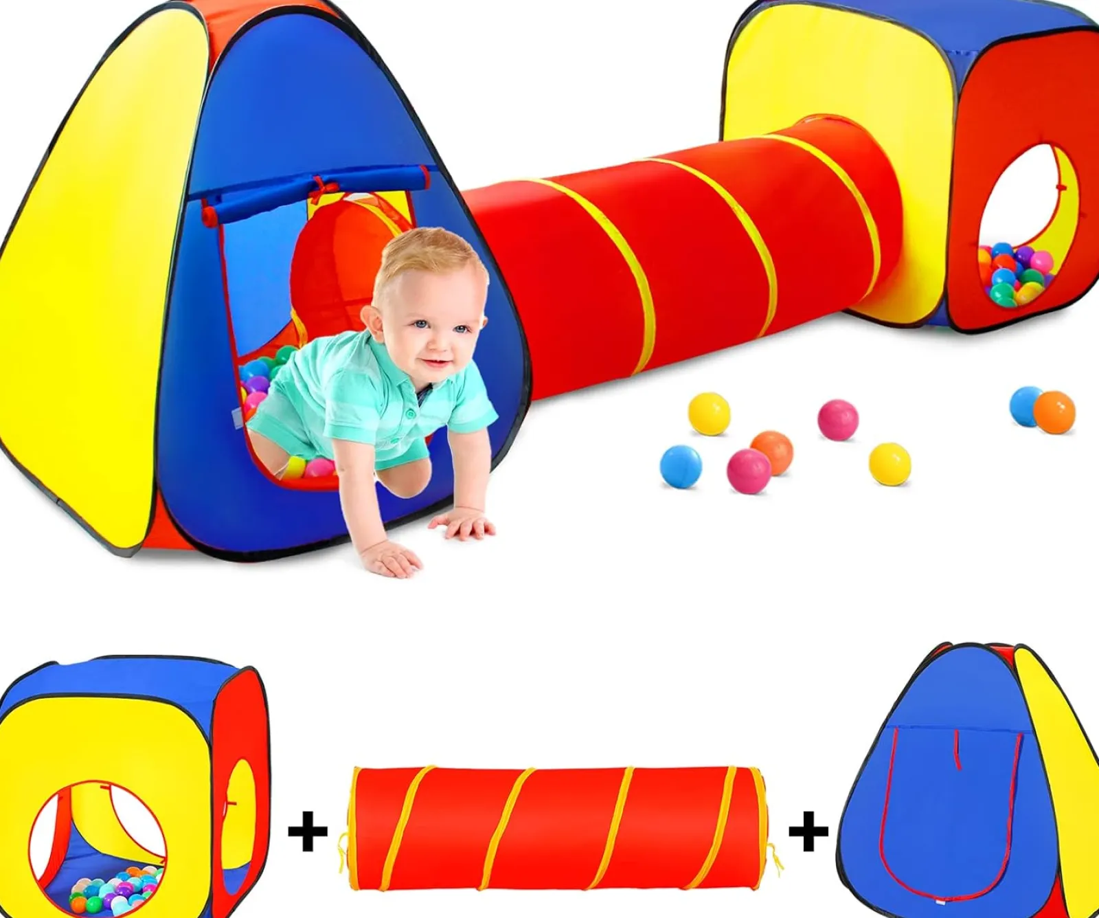 Kinder Little Helper 3-teiliges Spielzelt für Kinder mit Bällebad | Spieltunnel und Tipi-Zelt | Pop-Up-Spielhaus | Höhle