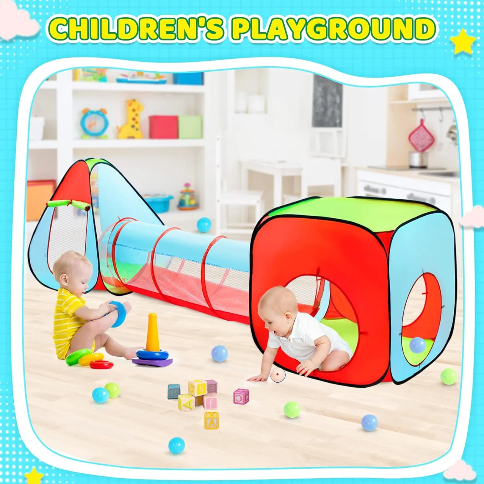 Kinder Little Helper 3-teiliges Spielzelt für Kinder mit Bällebad | Spieltunnel und Tipi-Zelt | Pop-Up-Spielhaus | Höhle
