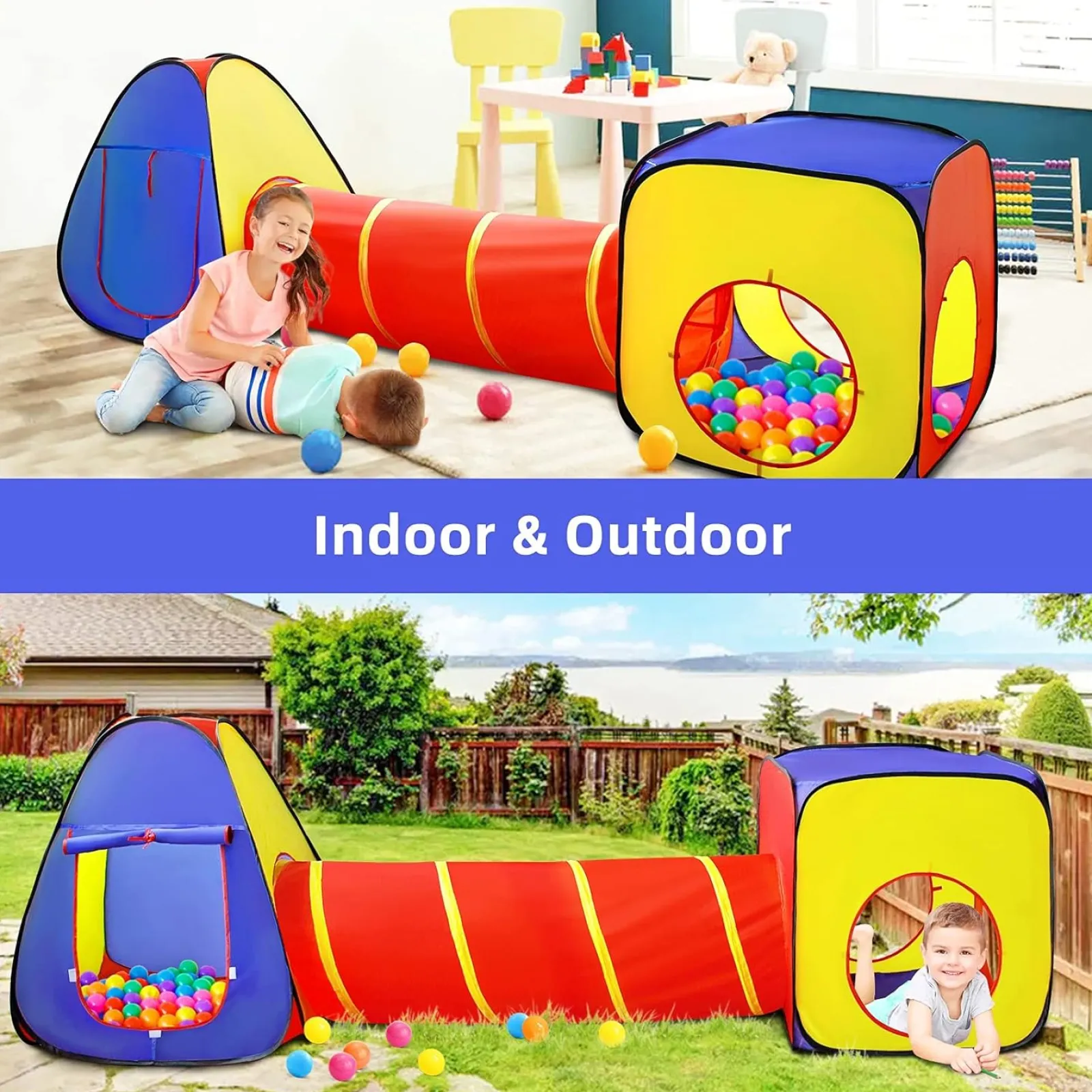 Kinder Little Helper 3-teiliges Spielzelt für Kinder mit Bällebad | Spieltunnel und Tipi-Zelt | Pop-Up-Spielhaus | Höhle