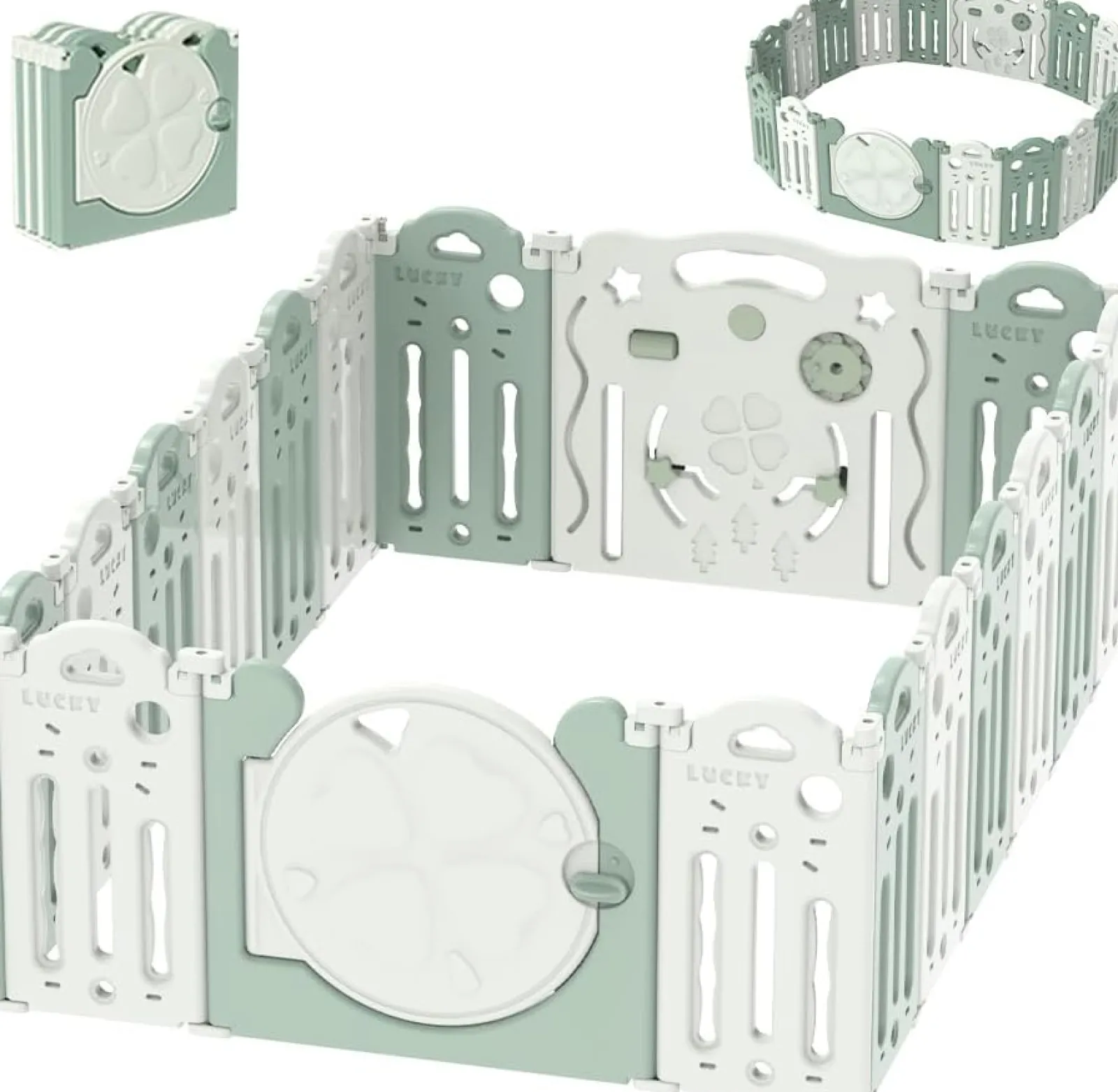 Kinder Little Helper 18-teiliges, ungiftiges, BPA-freies, recycelbares, faltbares Baby-Laufgitter und Ballbecken | Modular | Pistaziengrün und Weiß