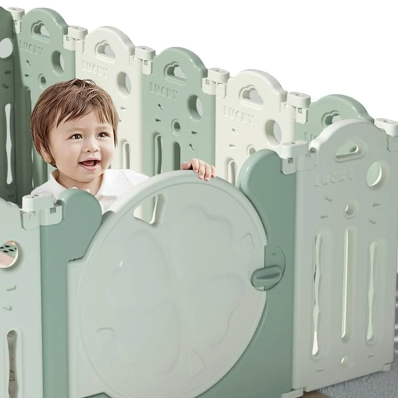 Kinder Little Helper 18-teiliges, ungiftiges, BPA-freies, recycelbares, faltbares Baby-Laufgitter und Ballbecken | Modular | Pistaziengrün und Weiß