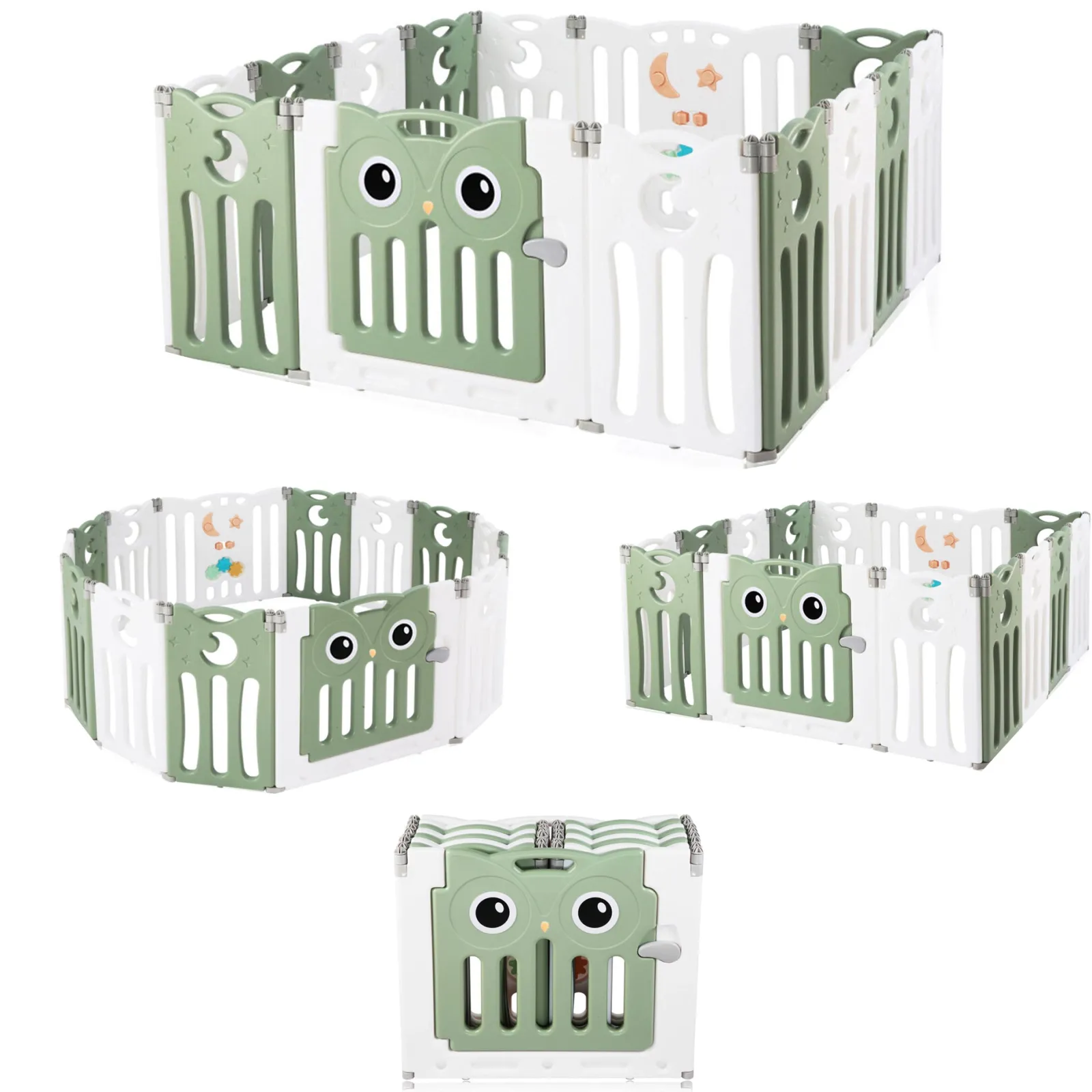 Kinder Little Helper 14-teiliges, ungiftiges, BPA-freies, recycelbares, faltbares Baby-Laufgitter und Bällebad | Modular | Salbeigrün und Weiß