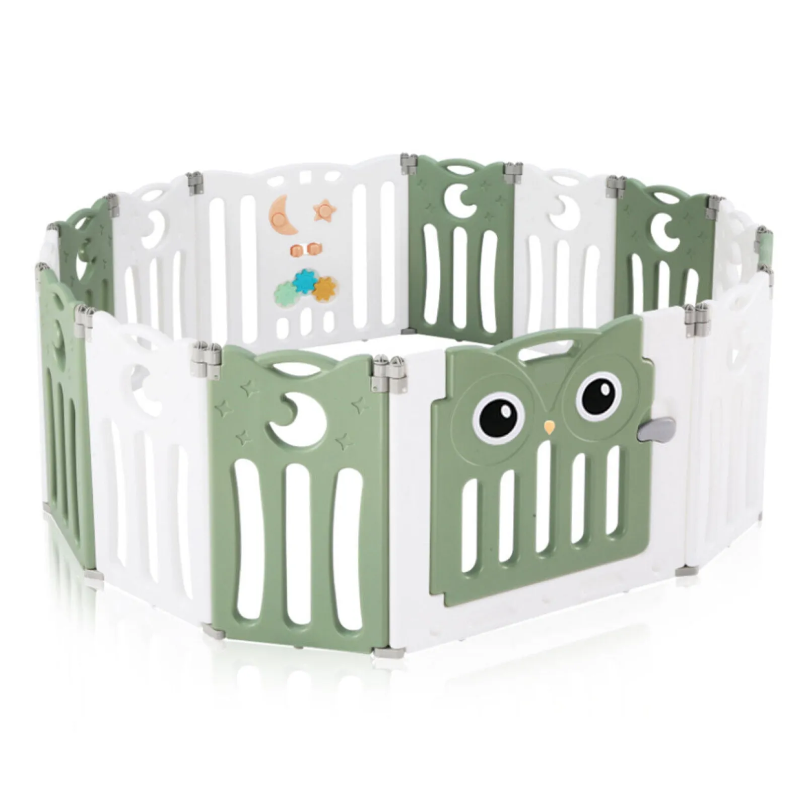 Kinder Little Helper 14-teiliges, ungiftiges, BPA-freies, recycelbares, faltbares Baby-Laufgitter und Bällebad | Modular | Salbeigrün und Weiß