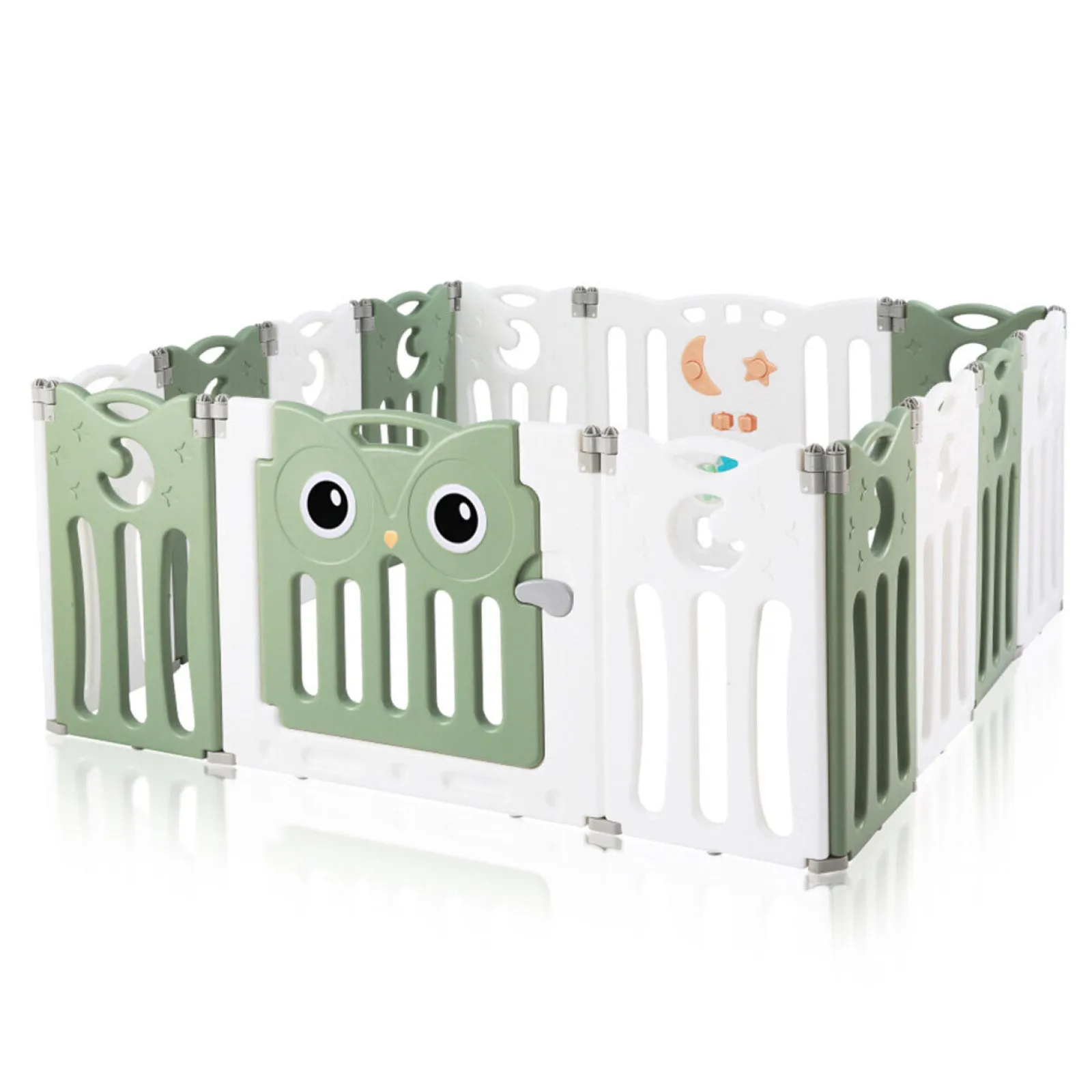 Kinder Little Helper 14-teiliges, ungiftiges, BPA-freies, recycelbares, faltbares Baby-Laufgitter und Bällebad | Modular | Salbeigrün und Weiß
