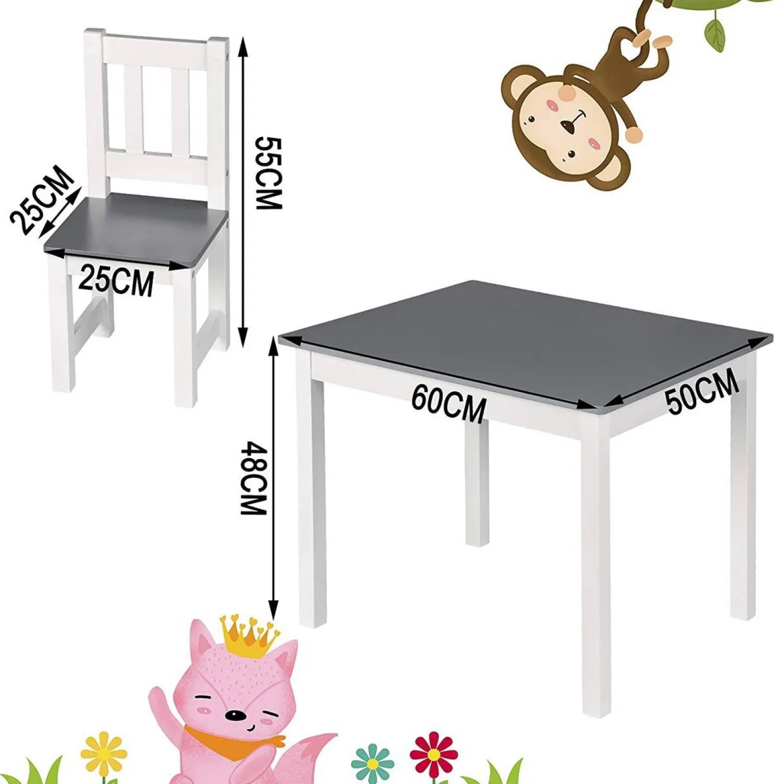 Kinder Little Helper Tisch- und Stuhlset aus Holz für Kinder | Strahlendes Weiß und Taubengrau | Ab 3 Jahren