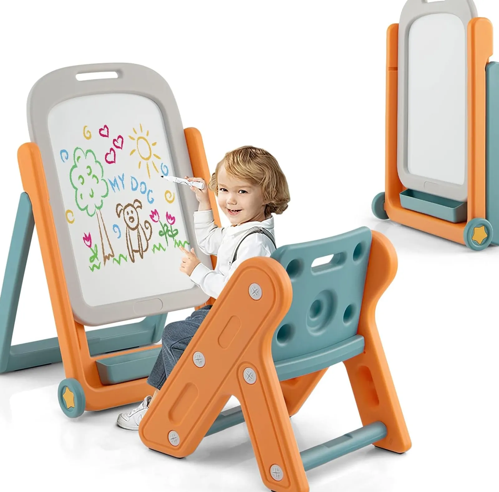 Kinder Little Helper Tragbare Und Zusammenklappbare Höhenverstellbare Montessori-Staffelei Und Rückenstützender Stuhl | 3-7 Jahre