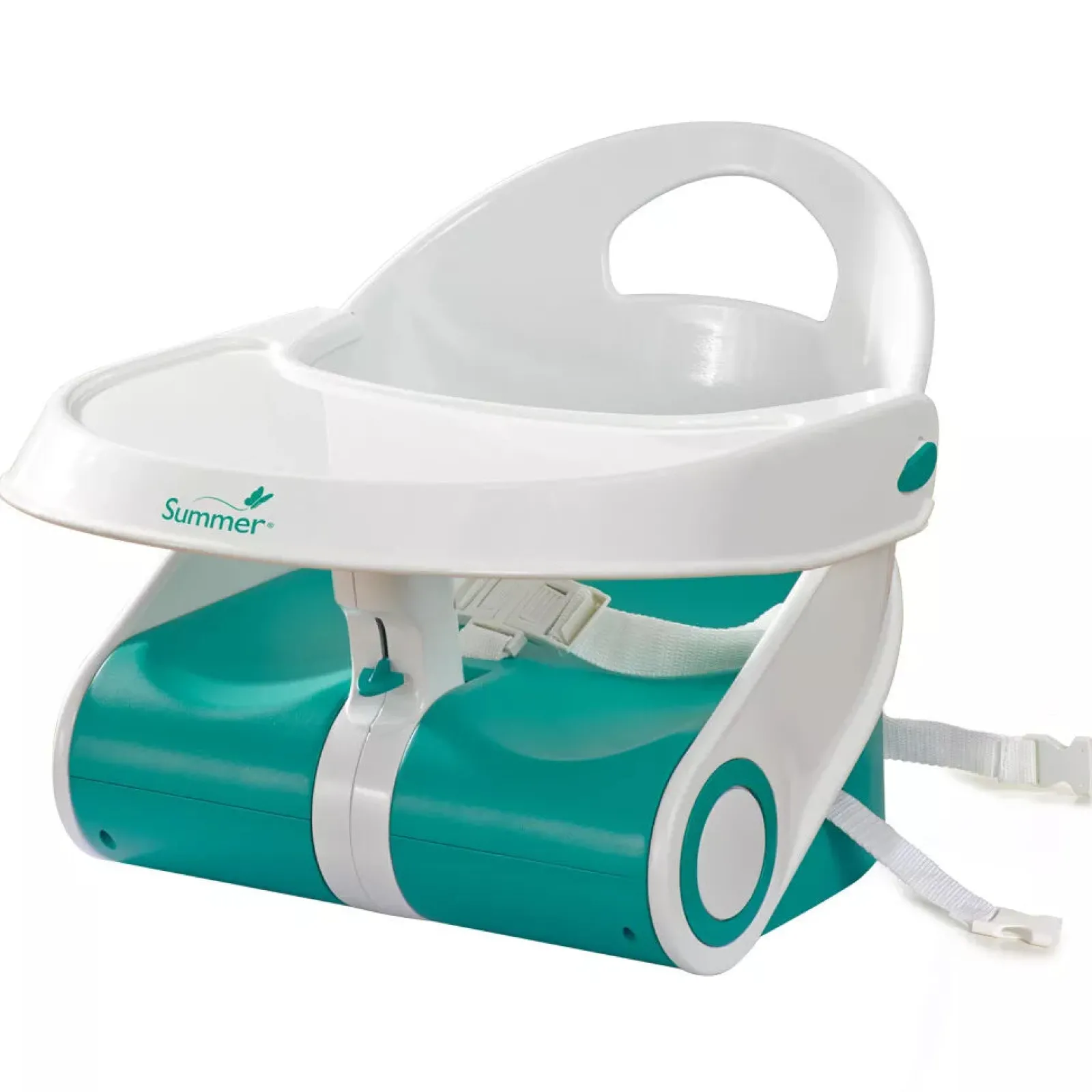 Kinder Little Helper Tragbarer und zusammenklappbarer Deluxe Comfort-Sitzerhöhungssitz für Babys und Kleinkinder | Tragbarer Hochstuhl | Blaugrün und Weiß