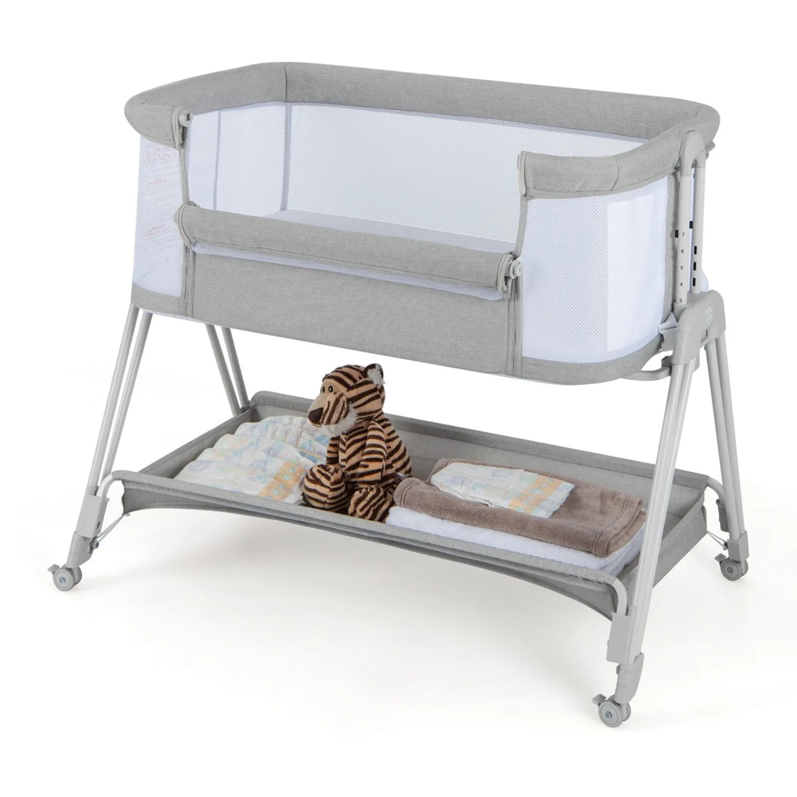 Kinder Little Helper Tragbares Babybett neben mir | Bettwäsche | 7 einstellbare Höhen | Ablage | Räder | Tragetasche | 0–6m