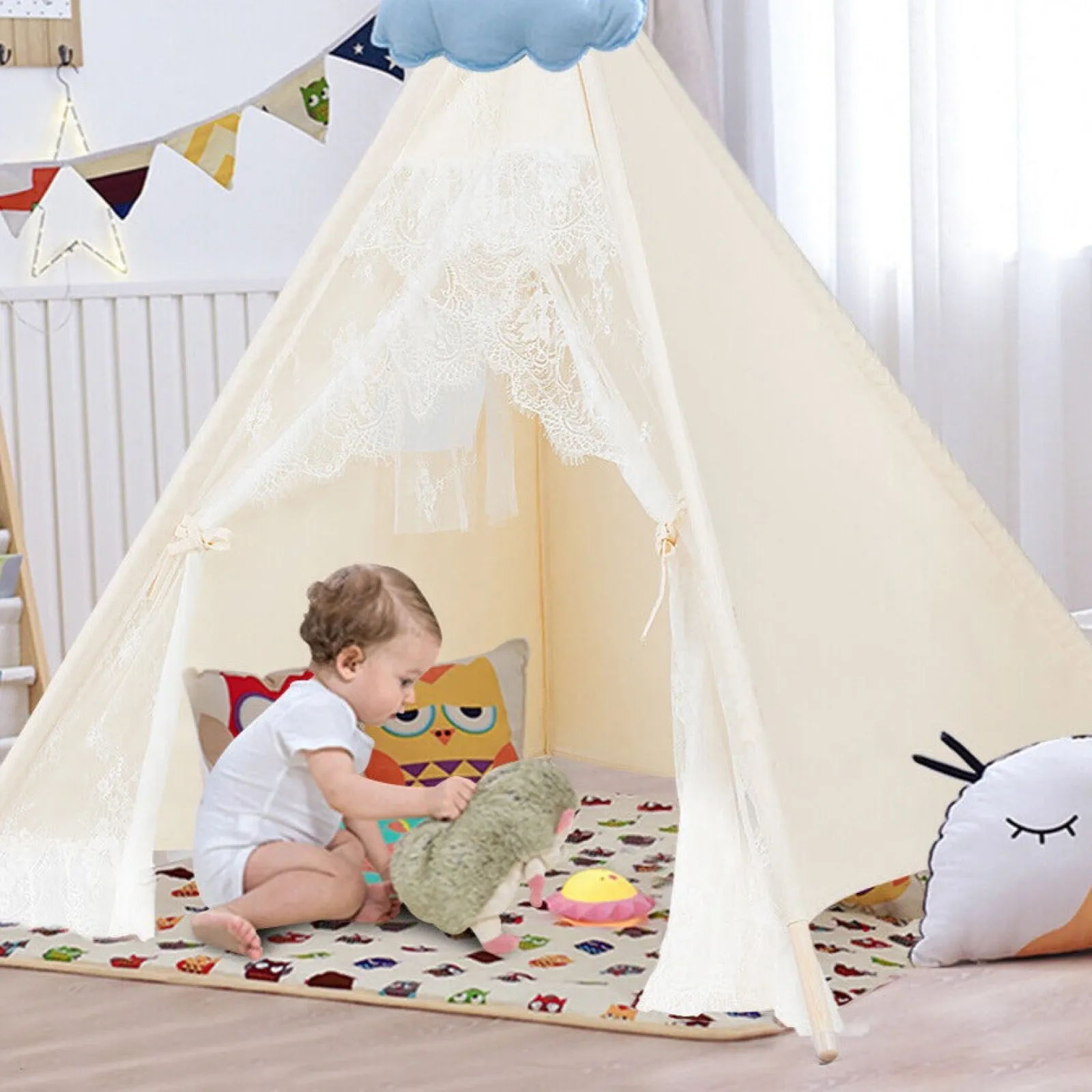 Little Helper Tragbares Tipi-Zelt Für Kinder | Klappbares Spielhaus | Drinnen Und Draußen Mit Tasche | Creme