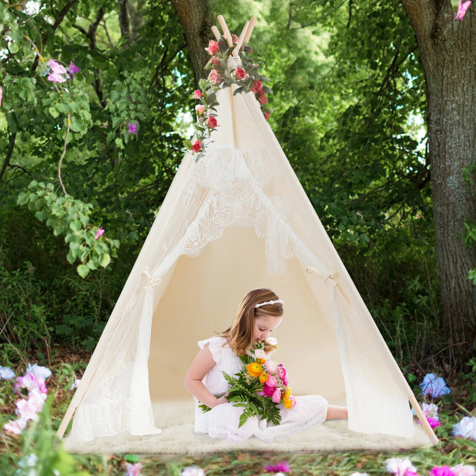 Little Helper Tragbares Tipi-Zelt Für Kinder | Klappbares Spielhaus | Drinnen Und Draußen Mit Tasche | Creme