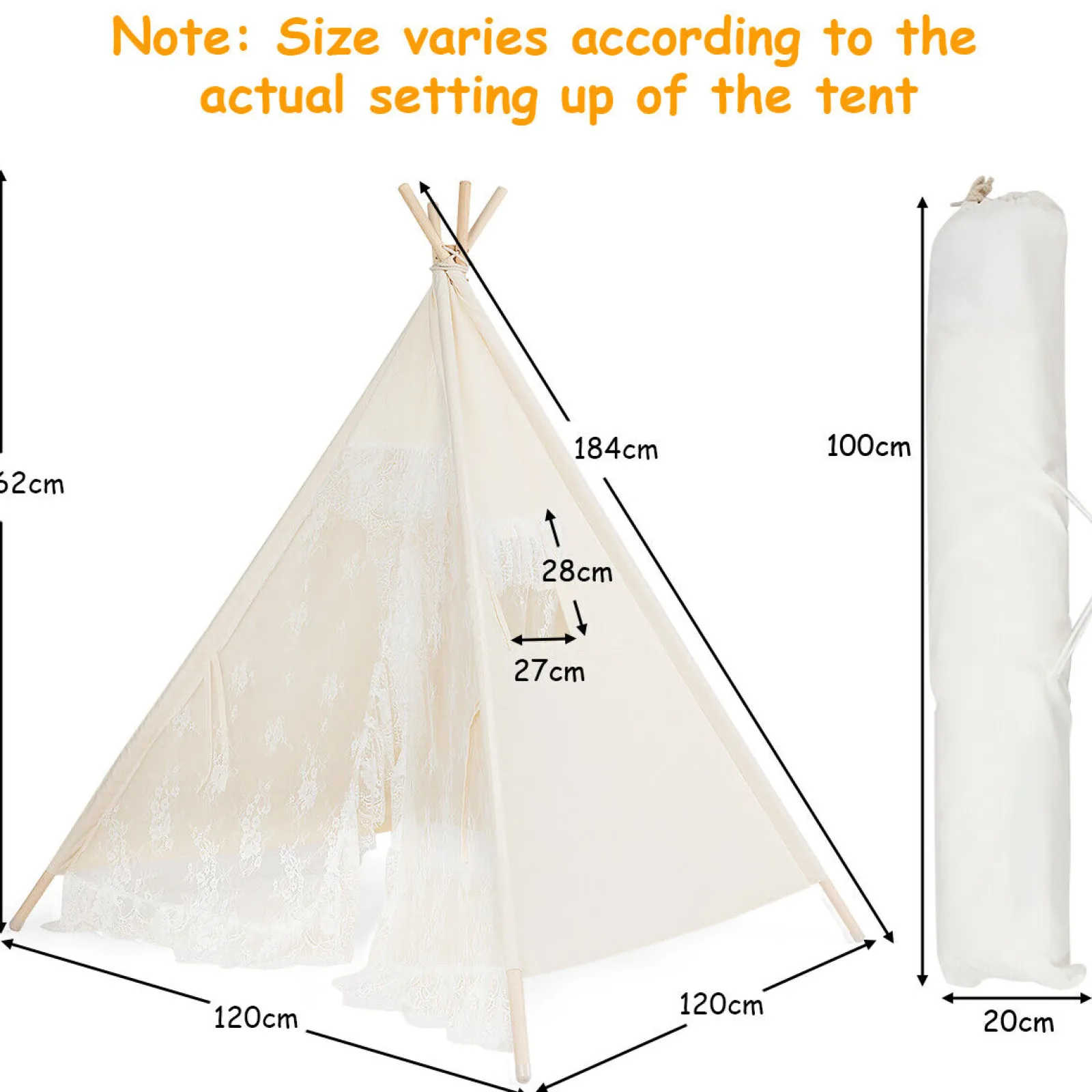 Little Helper Tragbares Tipi-Zelt Für Kinder | Klappbares Spielhaus | Drinnen Und Draußen Mit Tasche | Creme