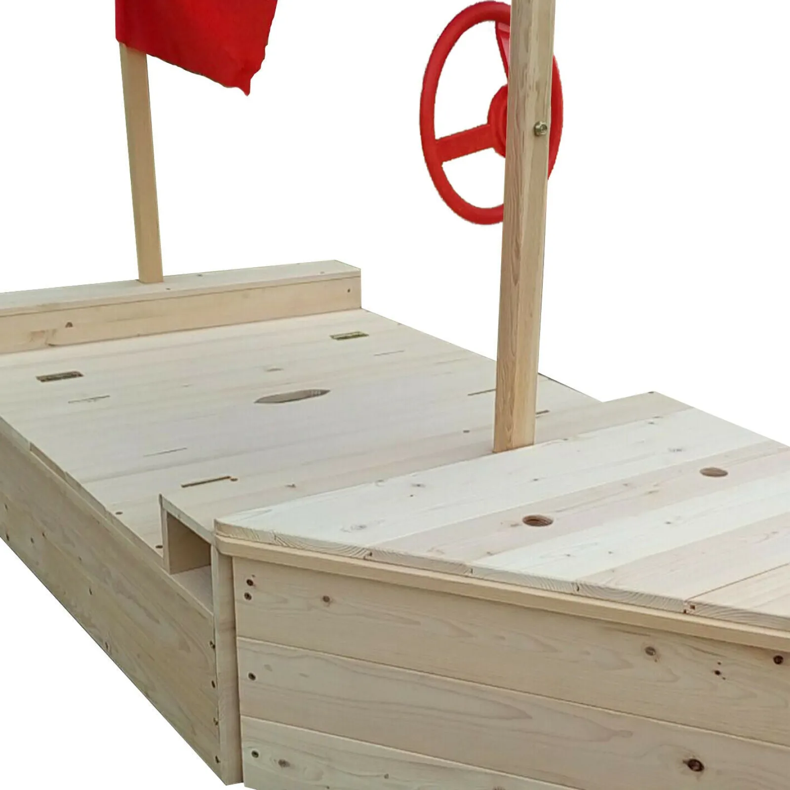 Little Helper Umweltbewusster 2-in-1-Sandkasten „Piratenschiff“ mit Sonnendach und Stauraum für Kinder aus 100 % imprägniertem Tannenholz | 1,65m lang | Alle Altersgruppen