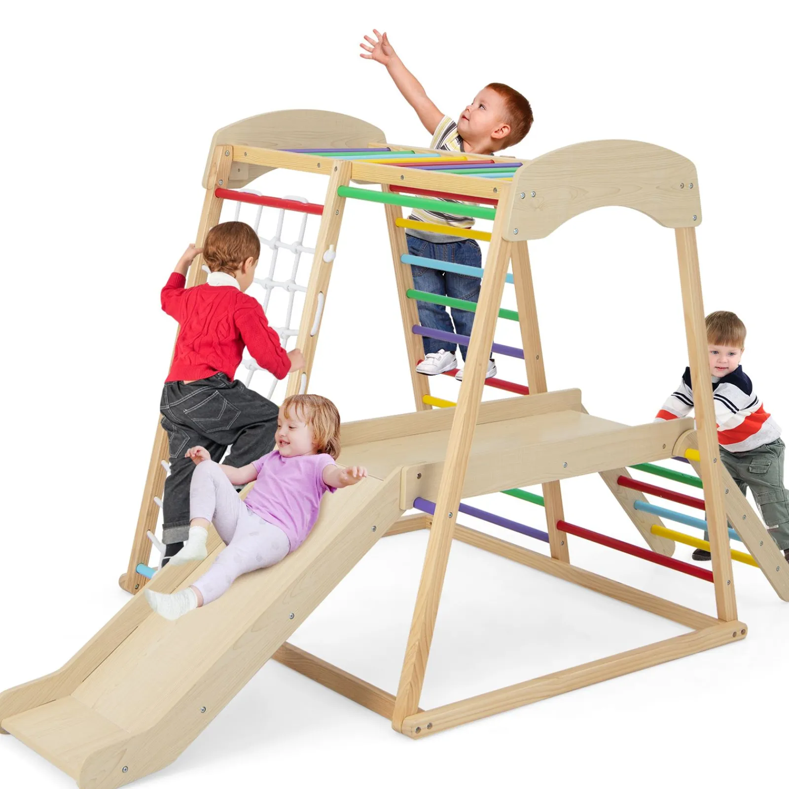 Kinder Little Helper Umweltbewusstes 6-in-1-Klettergerüst aus Holz für den Innenbereich | Klettergerüst für Kinderspielplatz | Rutsche | 12m+