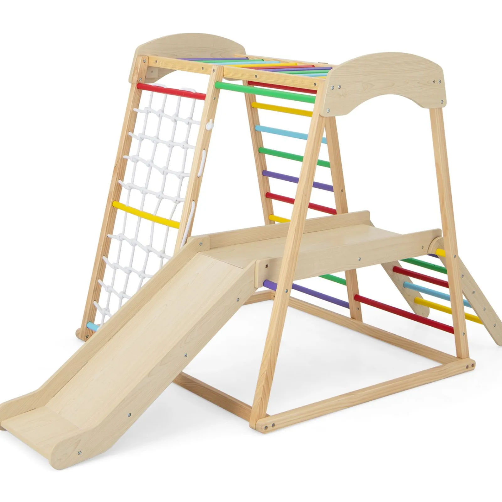 Kinder Little Helper Umweltbewusstes 6-in-1-Klettergerüst aus Holz für den Innenbereich | Klettergerüst für Kinderspielplatz | Rutsche | 12m+