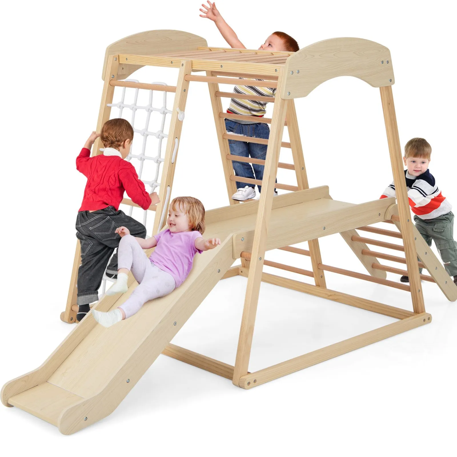 Kinder Little Helper Umweltbewusstes 6-in-1-Klettergerüst aus Holz für den Innenbereich | Klettergerüst für Kinderspielplatz | Rutsche | 12m+