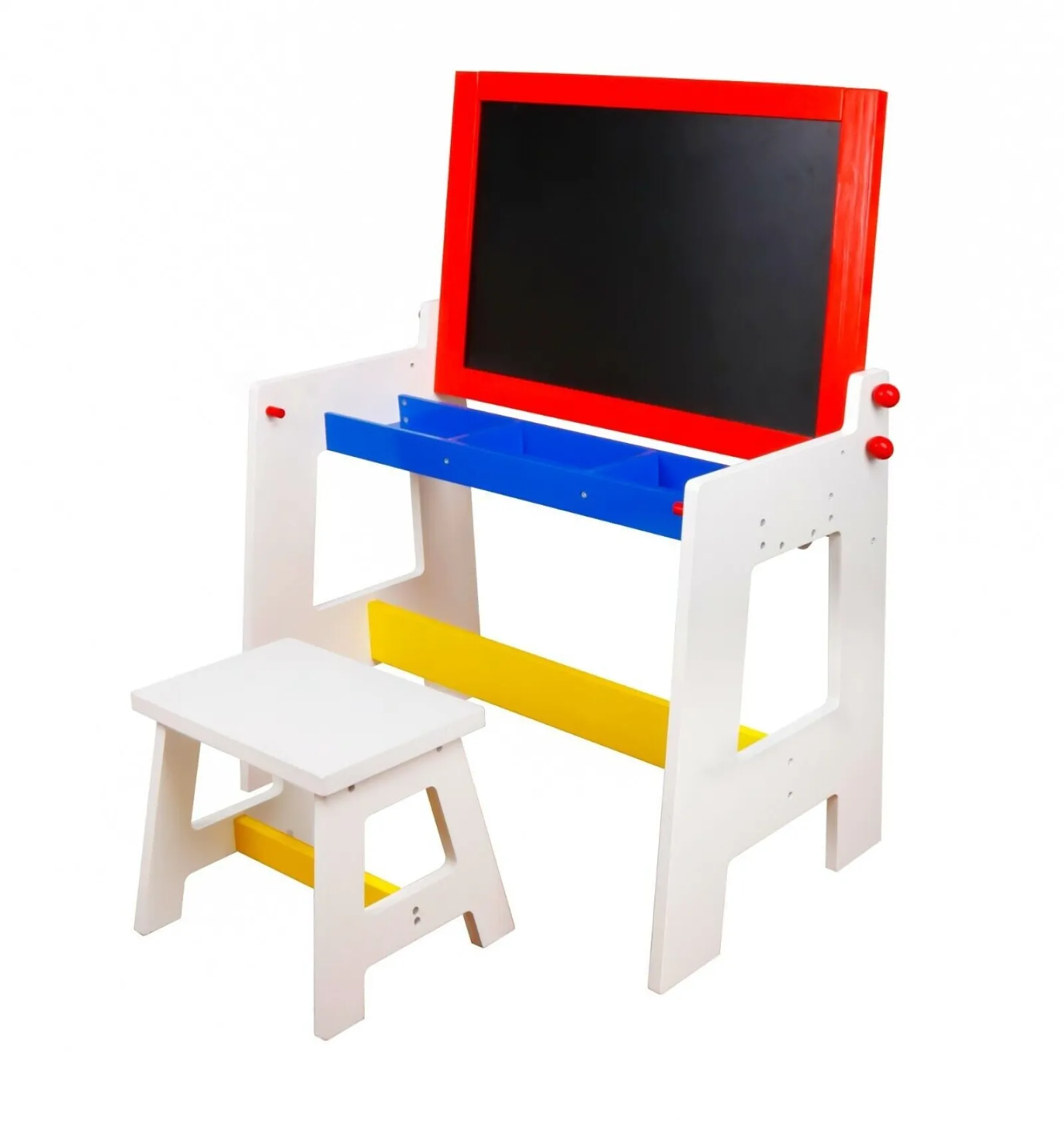 Kinder Little Helper Umweltbewusstes 2-in-1-Schreibtisch- und Hockerset aus Massivholz mit Staffelei, Aufbewahrung und Papierrolle | 3–8 Jahre