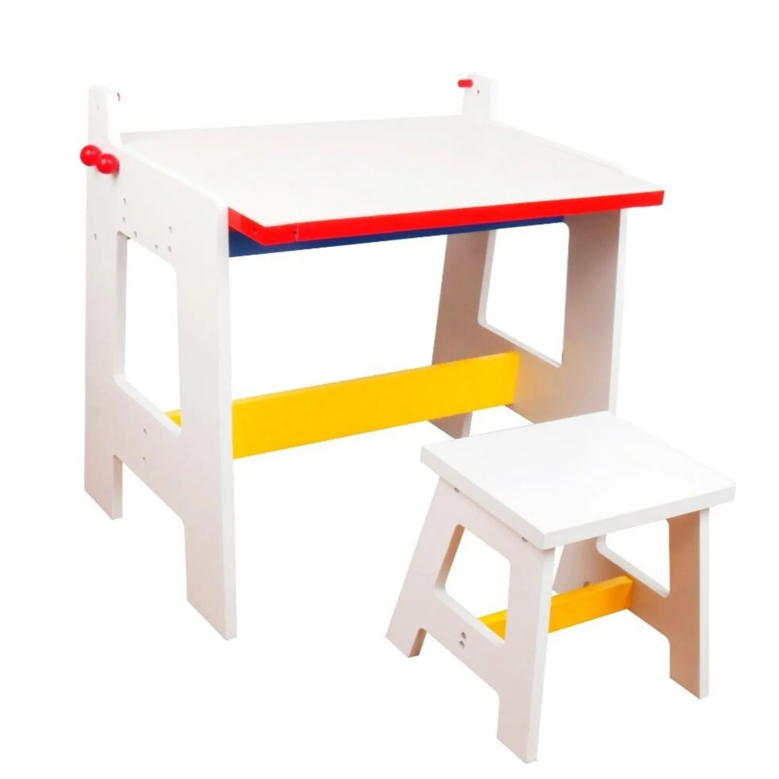 Kinder Little Helper Umweltbewusstes 2-in-1-Schreibtisch- und Hockerset aus Massivholz mit Staffelei, Aufbewahrung und Papierrolle | 3–8 Jahre
