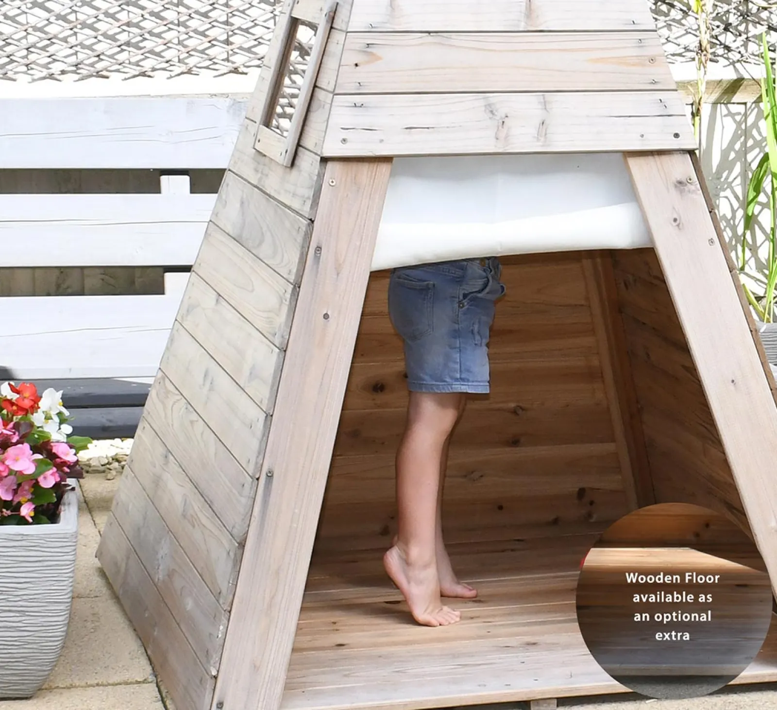 Little Helper Umweltbewusstes, robustes und stabiles Montessori-Tipi für Kinder | Spielhaus oder Höhle aus Holz mit Tür und Fenstern | 1,55 m hoch