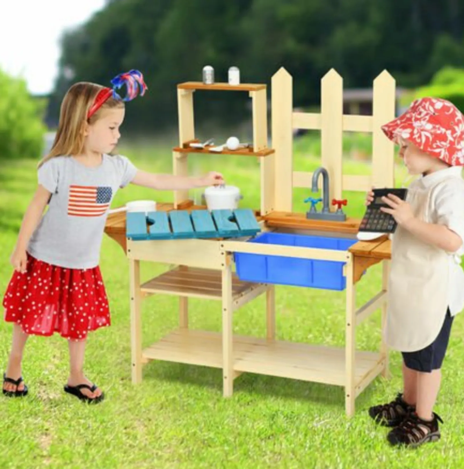 Little Helper Umweltfreundliche Montessori-Matschküche aus Tannenholz für Kinder | Spielzeugküche | inklusive Zubehör | 36m+