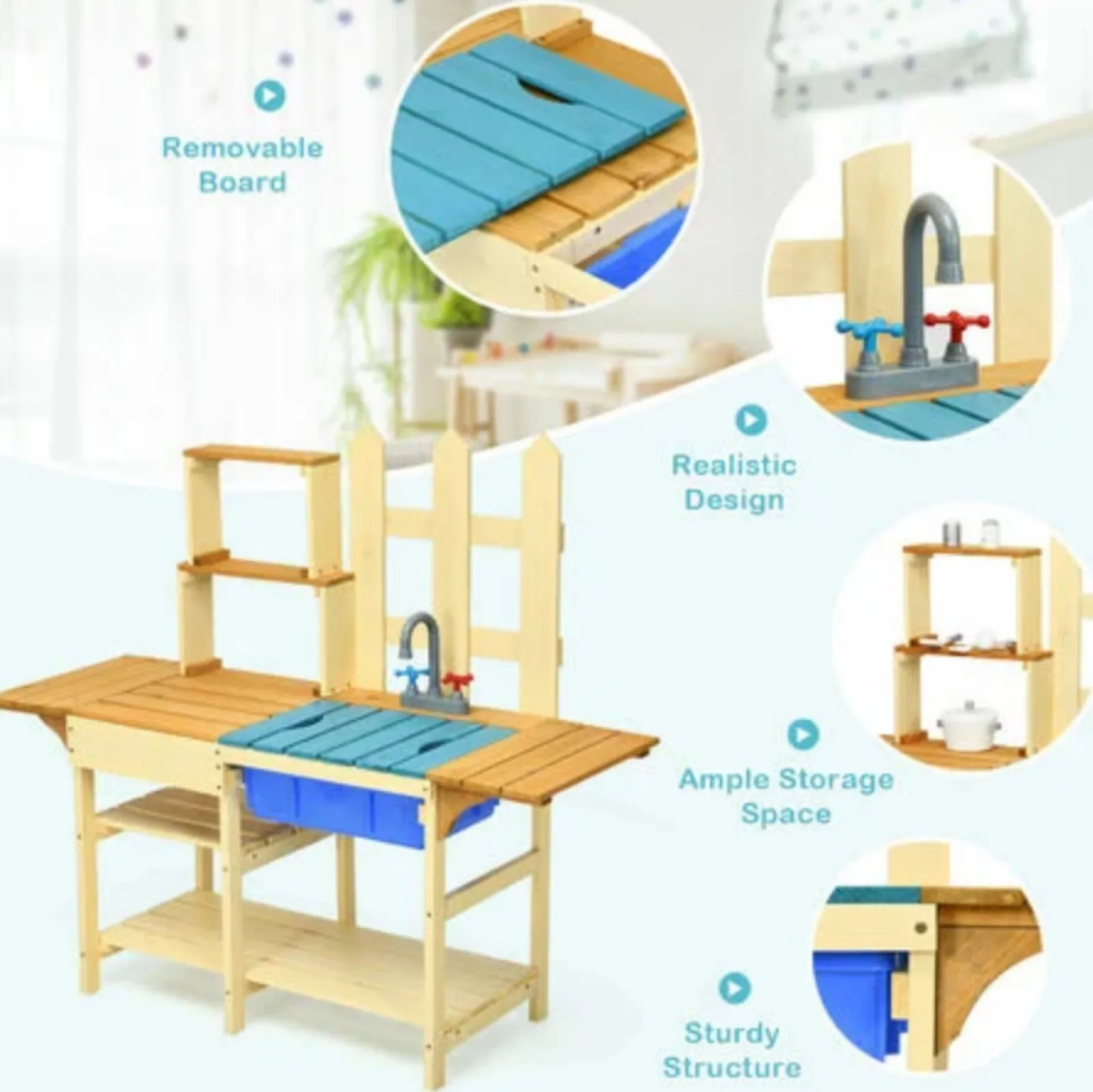 Little Helper Umweltfreundliche Montessori-Matschküche aus Tannenholz für Kinder | Spielzeugküche | inklusive Zubehör | 36m+