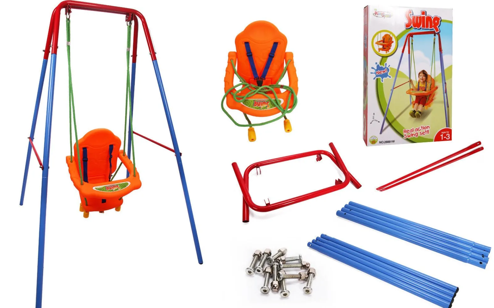 Little Helper Umweltfreundliche, zusammenklappbare Babyschaukel aus Kunststoff für den Garten mit Kindersitz | Mehrfarbig | 12Monate – 3Jahre