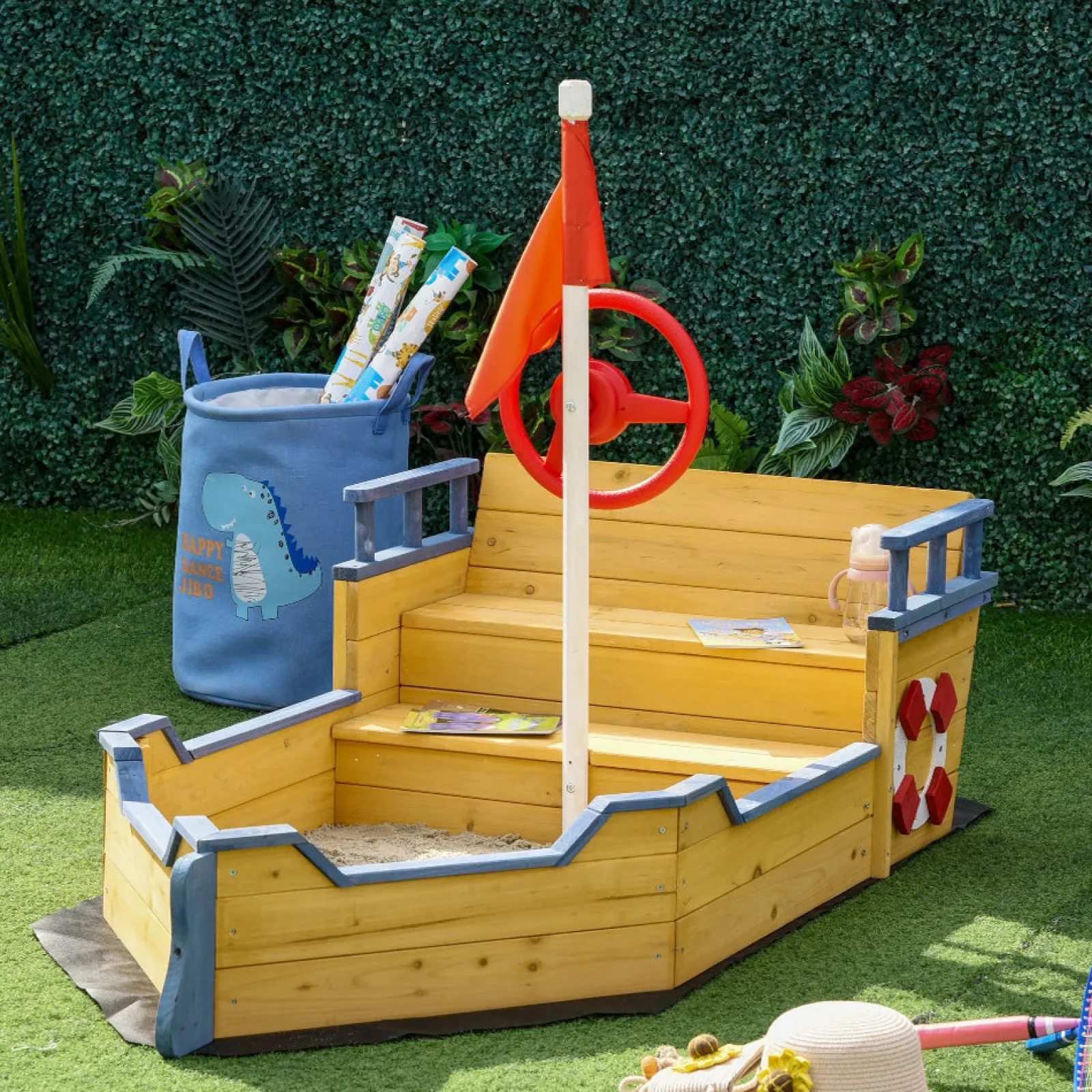 Little Helper Umweltfreundlicher robuster Sandkasten und Sandkasten aus Zedernholz für Kinder in Form eines Piratenschiffs | 3-6 Jahre