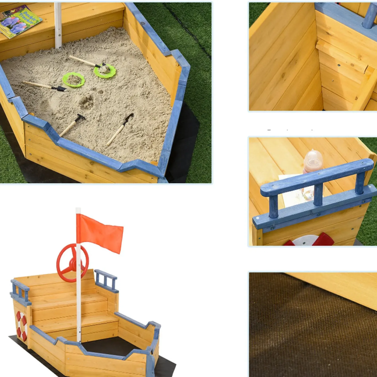 Little Helper Umweltfreundlicher robuster Sandkasten und Sandkasten aus Zedernholz für Kinder in Form eines Piratenschiffs | 3-6 Jahre