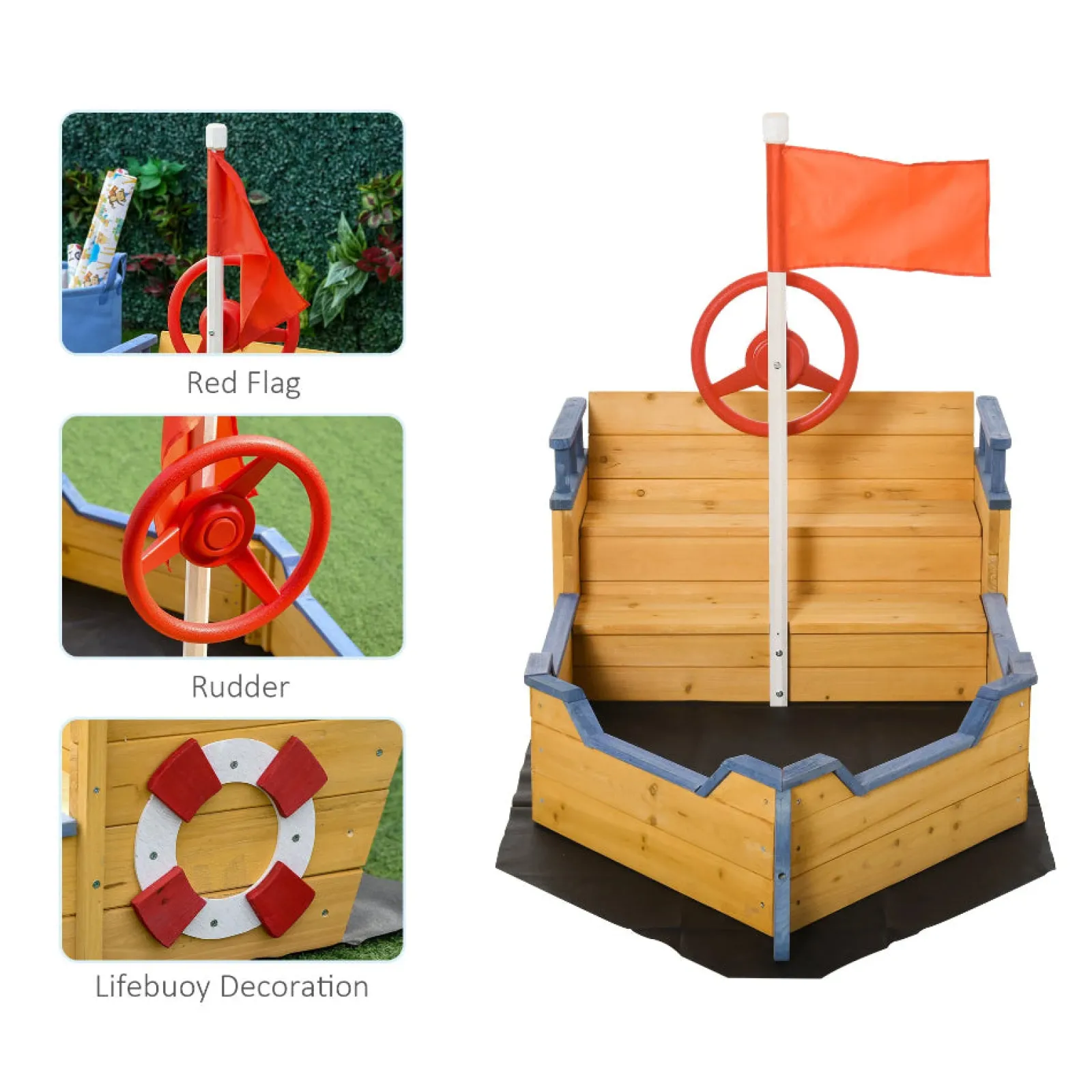 Little Helper Umweltfreundlicher robuster Sandkasten und Sandkasten aus Zedernholz für Kinder in Form eines Piratenschiffs | 3-6 Jahre