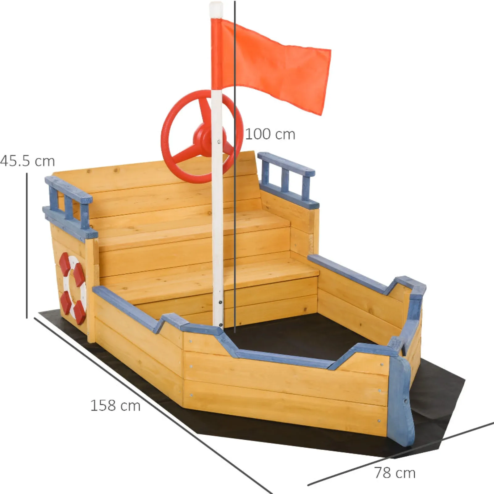Little Helper Umweltfreundlicher robuster Sandkasten und Sandkasten aus Zedernholz für Kinder in Form eines Piratenschiffs | 3-6 Jahre