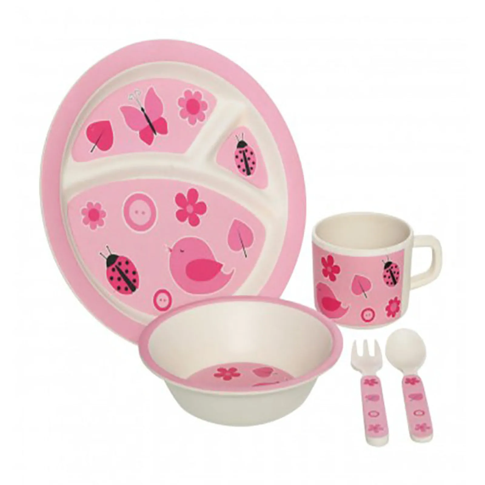 Little Helper Umweltfreundliches Bambus-Essset für Babys und Kleinkinder | 5-teiliges Set | Vögel und Natur