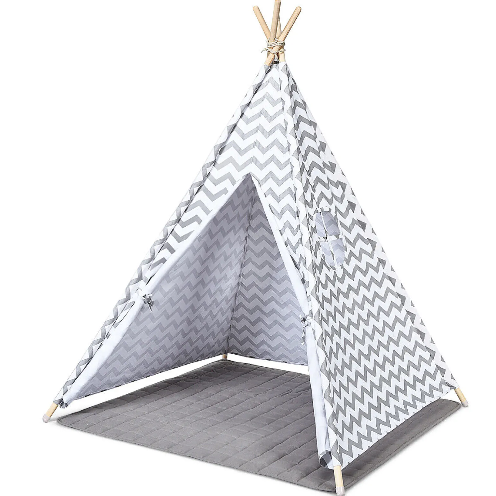 Little Helper Umweltfreundliches indisches Tipi-Zelt für Kinder | Bodenmatte | Spielhaus | Baumwolle | Weiß und Grau