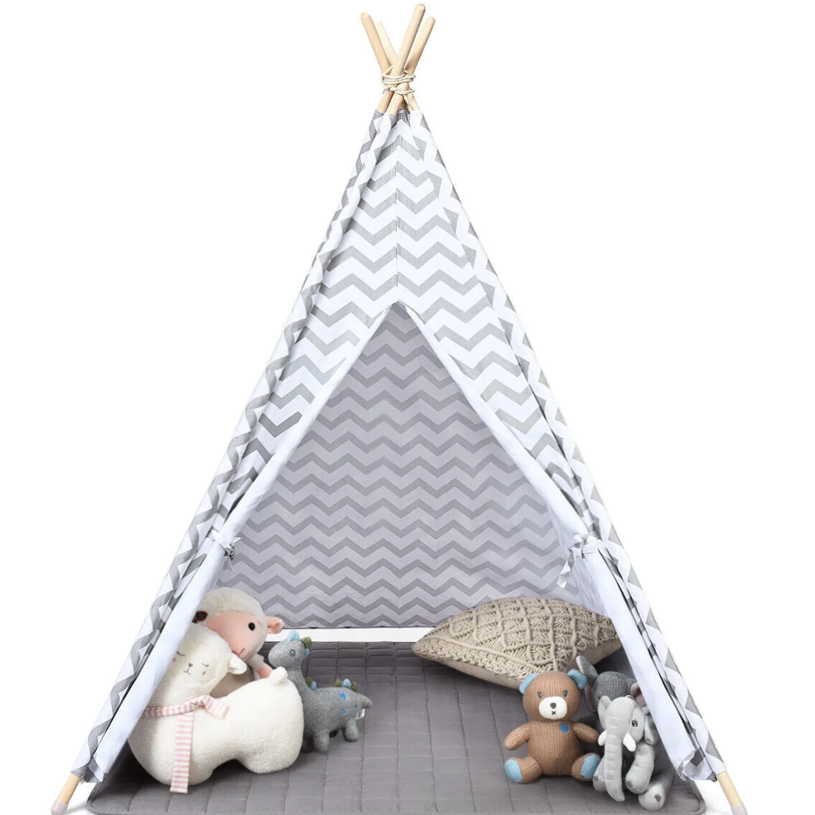 Little Helper Umweltfreundliches indisches Tipi-Zelt für Kinder | Bodenmatte | Spielhaus | Baumwolle | Weiß und Grau
