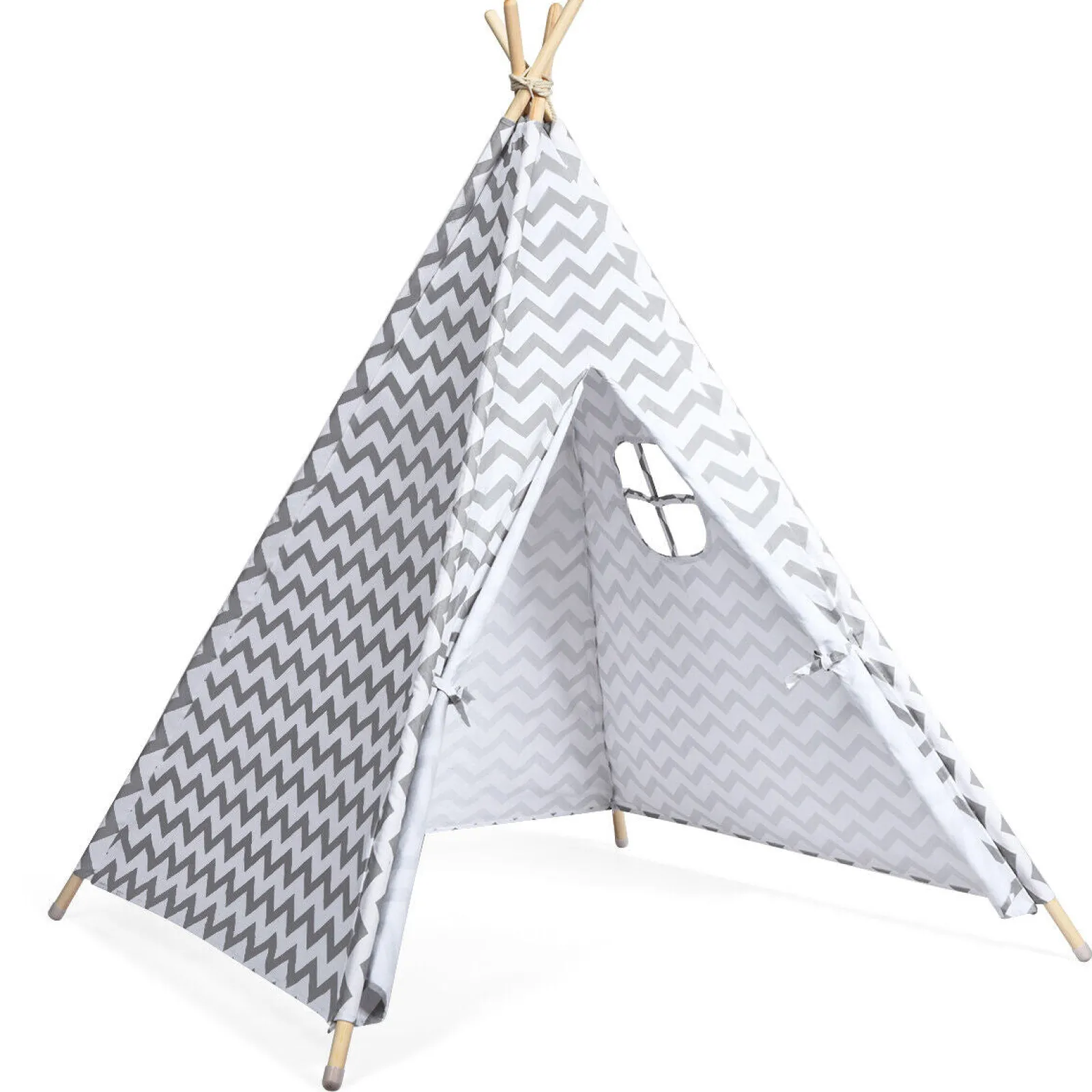 Little Helper Umweltfreundliches indisches Tipi-Zelt für Kinder | Bodenmatte | Spielhaus | Baumwolle | Weiß und Grau