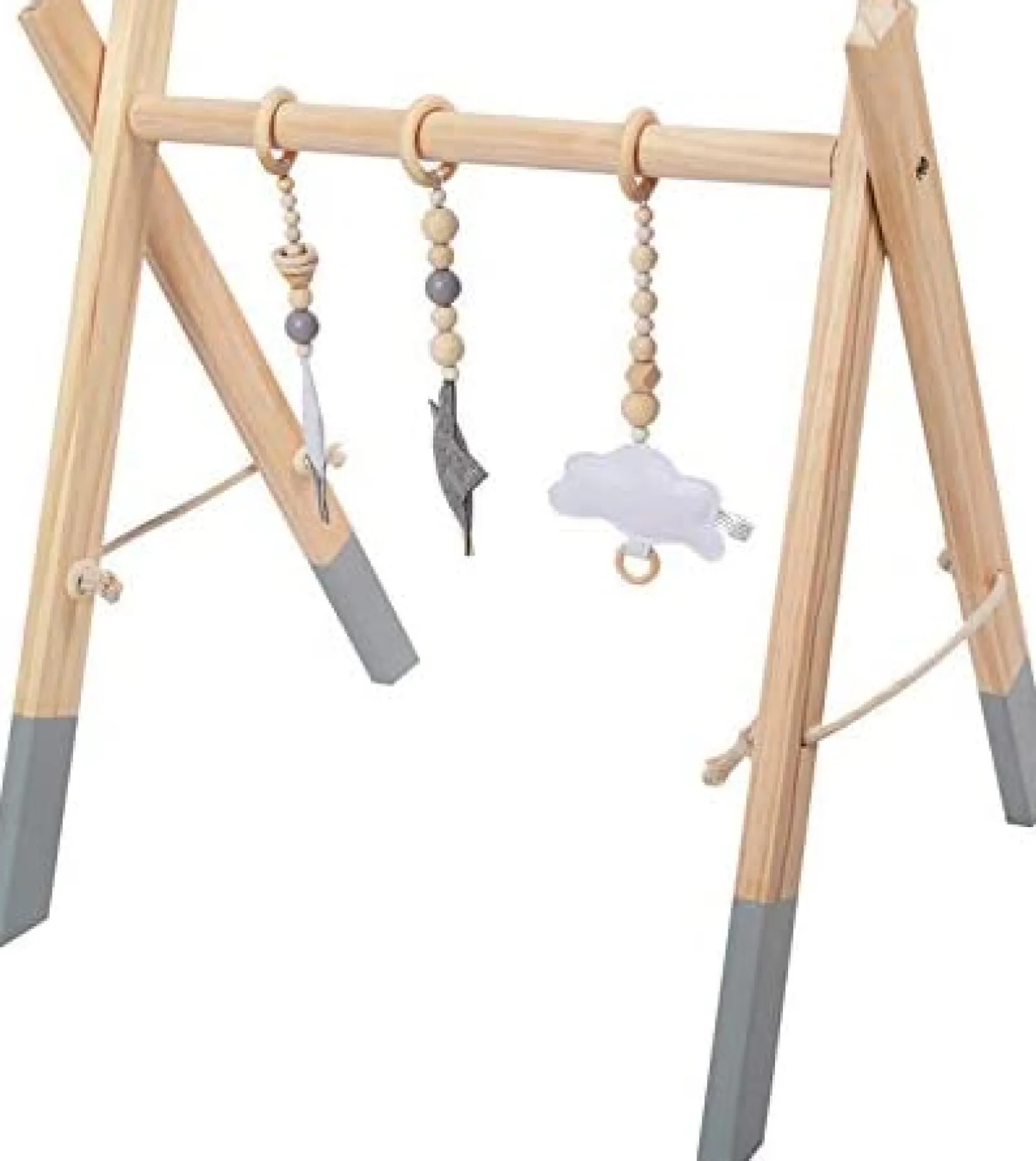 Kinder Little Helper Umweltfreundliches Montessori-Baby-Fitnessstudio aus 100 % natürlichem Kiefernholz | faltbar | Natur und Grau | 3M+
