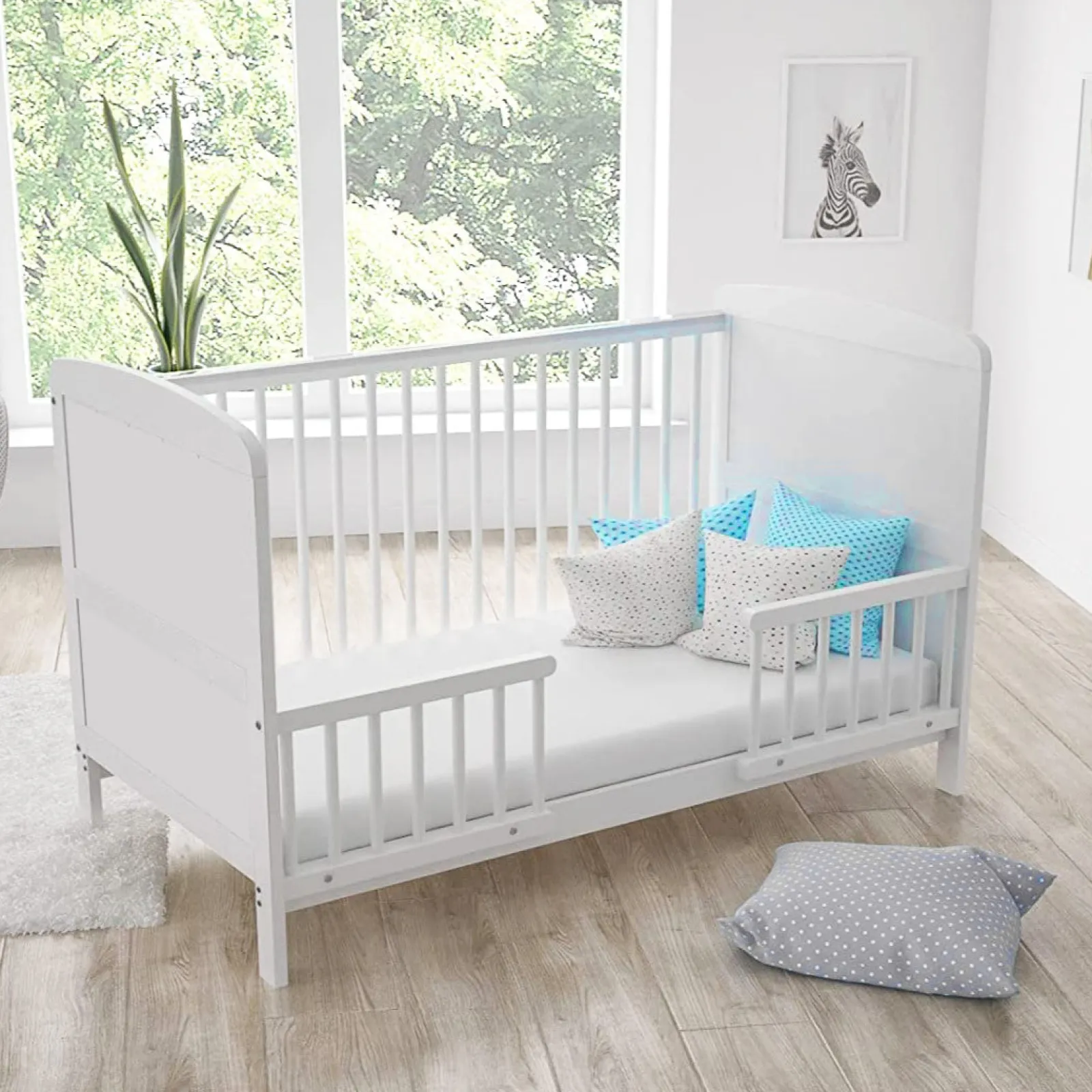 Kinder Little Helper Verstellbares Kinderbett aus Ökoholz „Sweet Dreams“ | Kleinkinderbett aus Holz | weiß | 6Monate – 6Jahre